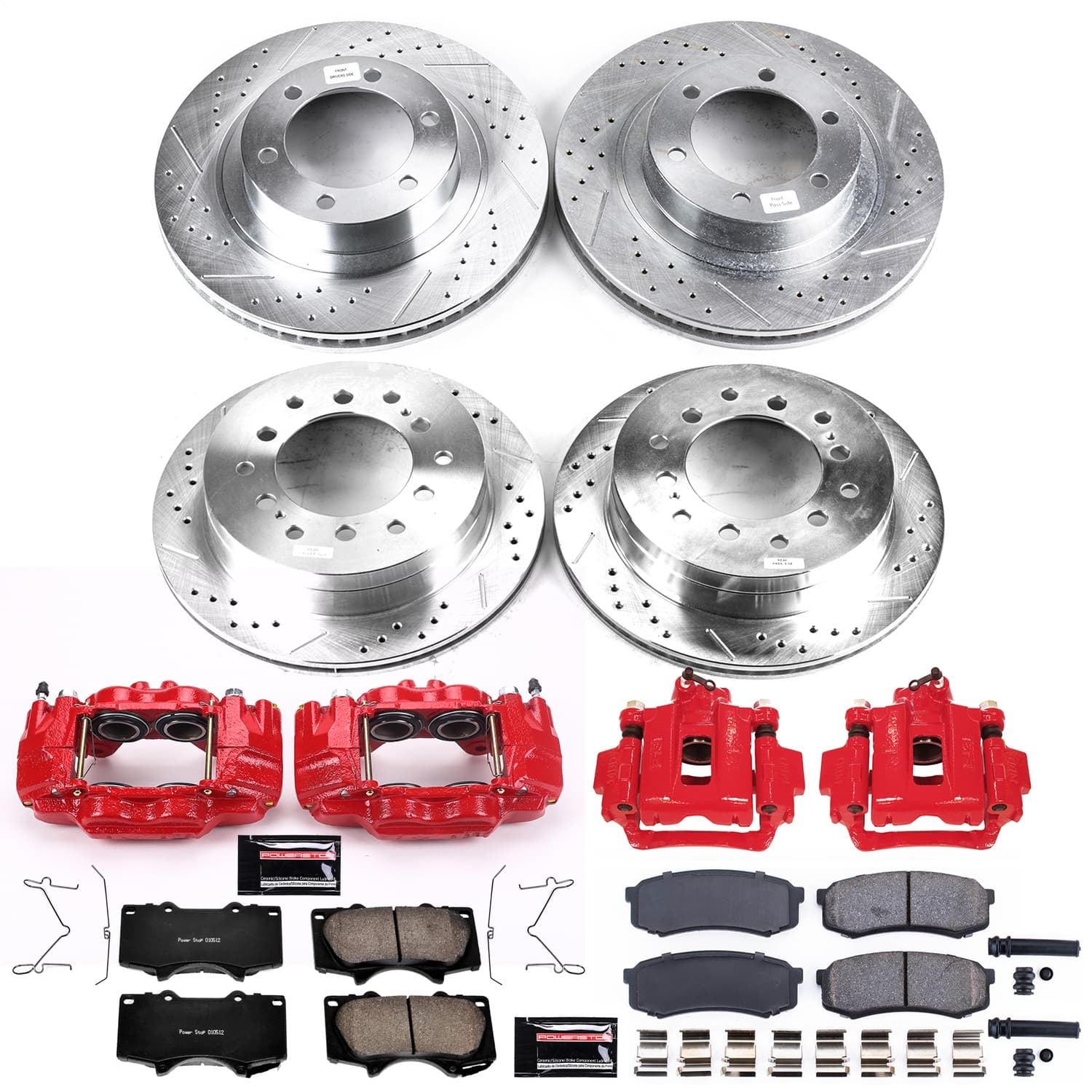 Power Stop - KC2422 - Front and Rear - Disc Brake Pad/Caliper and Rotor Kit image 1