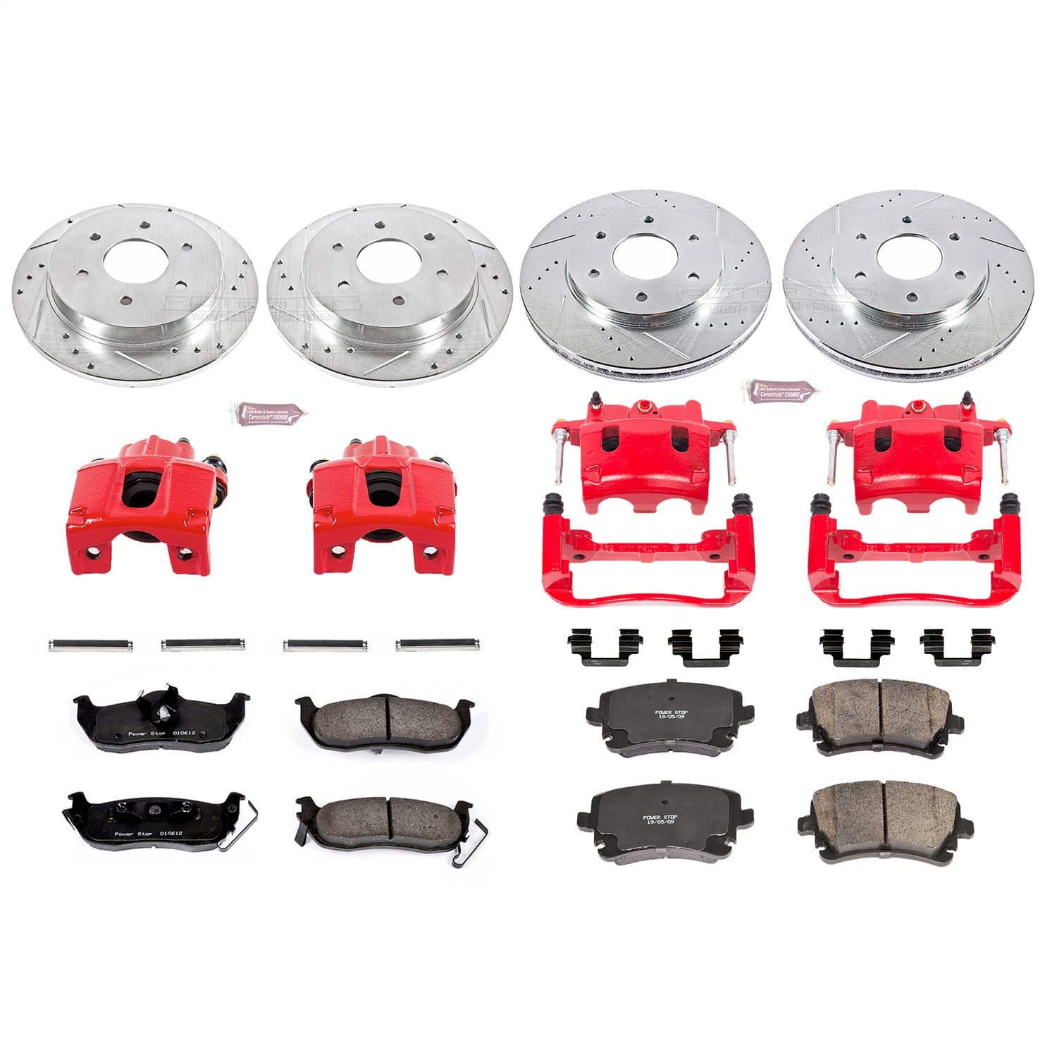 Power Stop - KC2443 - Front and Rear - Disc Brake Pad/Caliper and Rotor Kit image 1