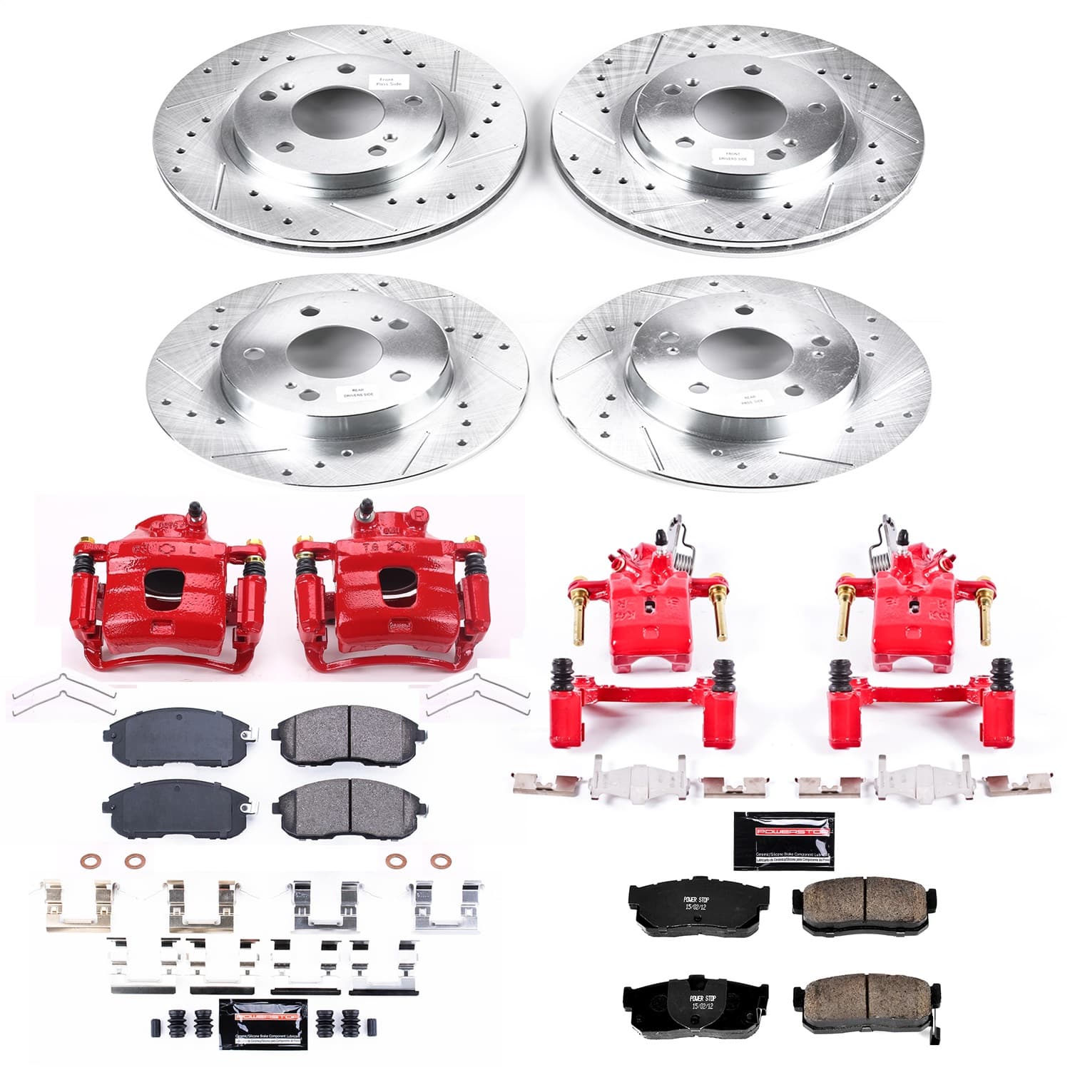 Power Stop - KC2704A - Front and Rear - Disc Brake Pad/Caliper and Rotor Kit image 1
