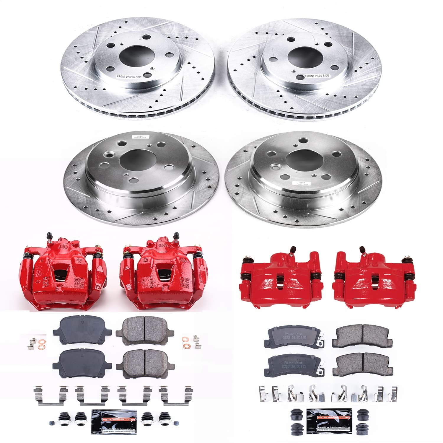 Power Stop - KC2713 - Front and Rear - Disc Brake Pad/Caliper and Rotor Kit image 1