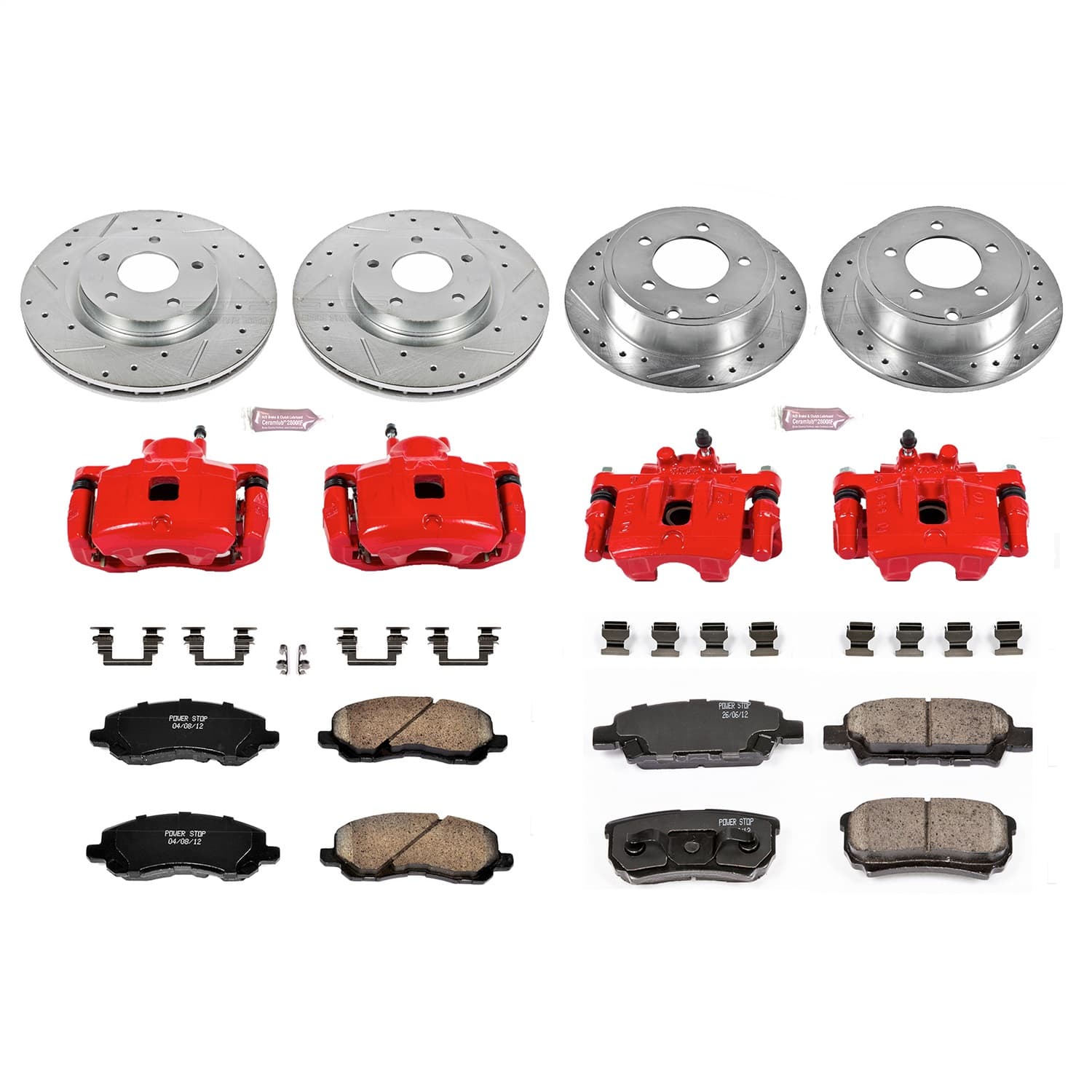 Power Stop - KC2840 - Front and Rear - Disc Brake Pad/Caliper and Rotor Kit image 1
