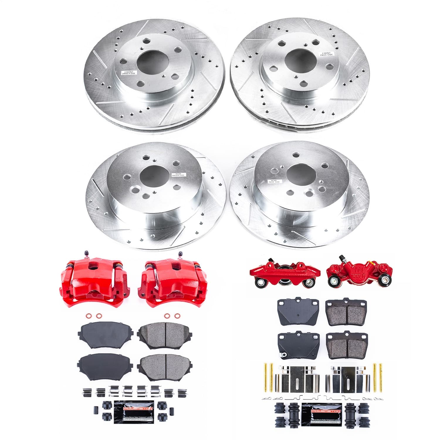Power Stop - KC2842 - Front and Rear - Disc Brake Pad/Caliper and Rotor Kit image 1