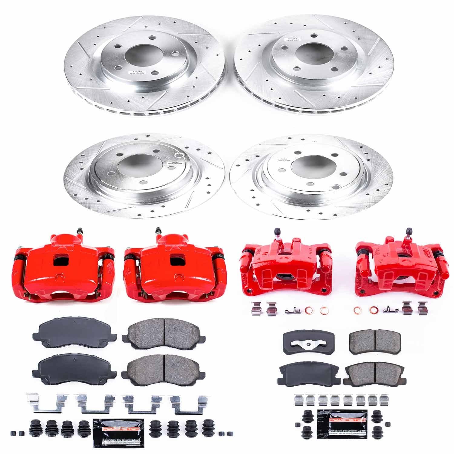 Power Stop - KC2848A - Front and Rear - Disc Brake Pad/Caliper and Rotor Kit image 1