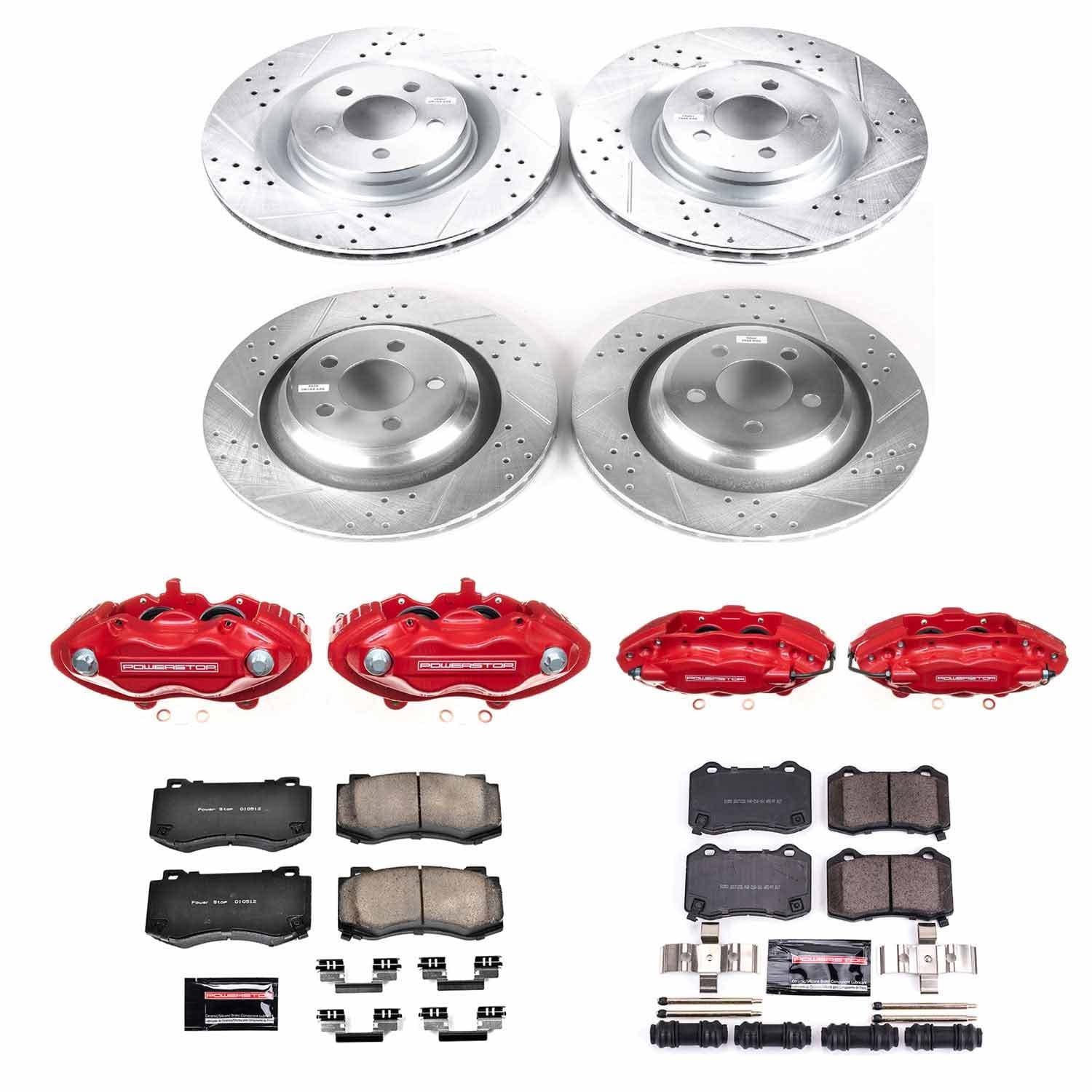 Power Stop - KC4023 - Front and Rear - Disc Brake Pad/Caliper and Rotor Kit image 1