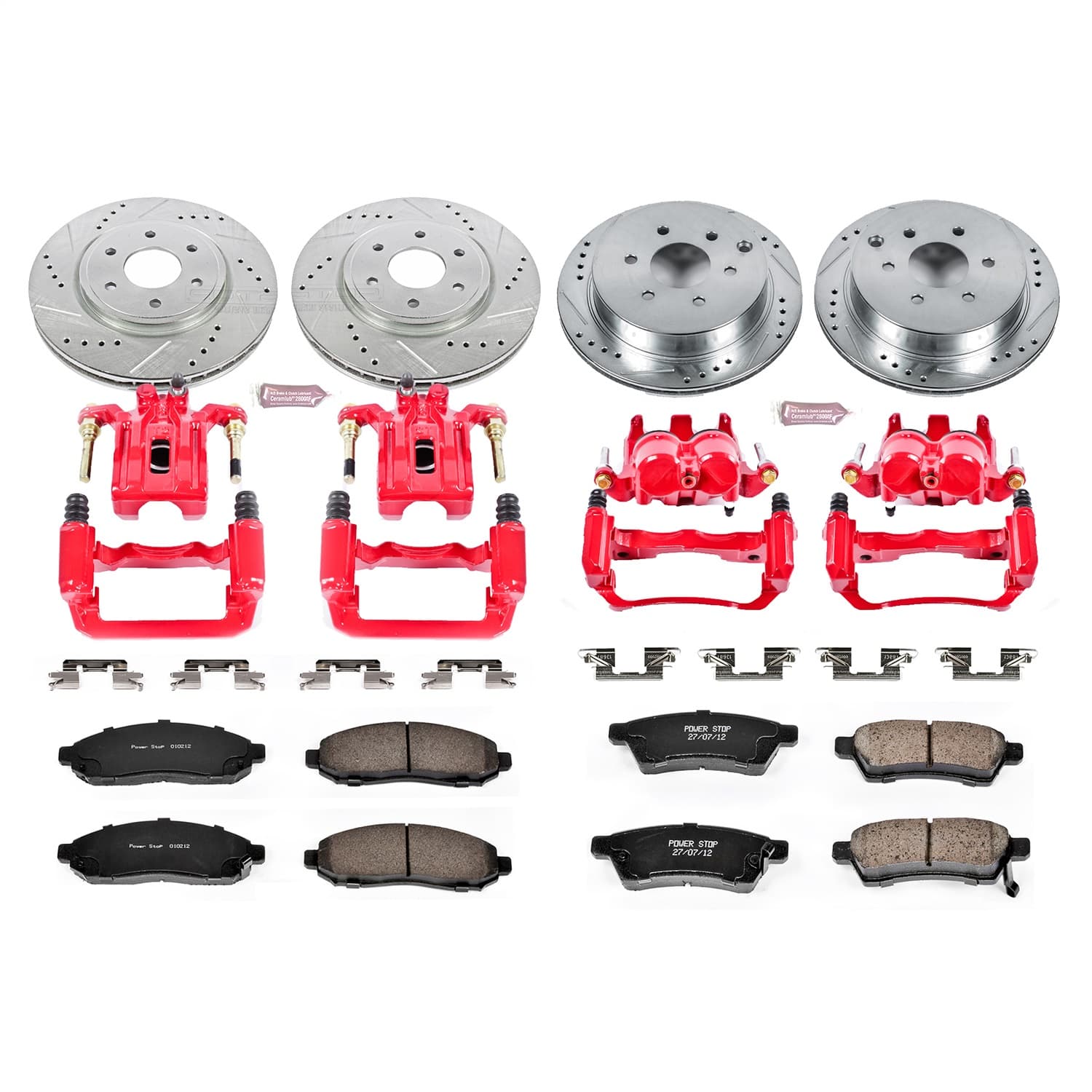 Power Stop - KC4062 - Front and Rear - Disc Brake Pad/Caliper and Rotor Kit image 1