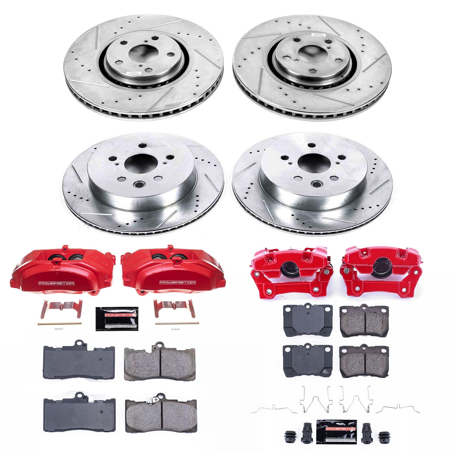 Power Stop - KC4071 - Front and Rear - Disc Brake Pad/Caliper and Rotor Kit image 1