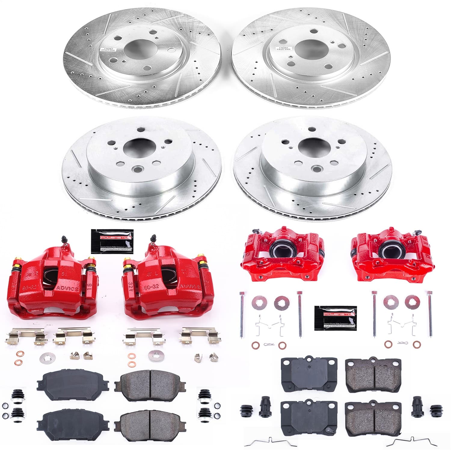Power Stop - KC4072 - Front and Rear - Disc Brake Pad/Caliper and Rotor Kit image 1