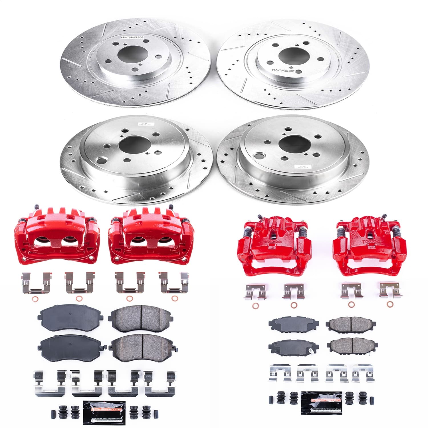 Power Stop - KC4077A - Front and Rear - Disc Brake Pad/Caliper and Rotor Kit image 1