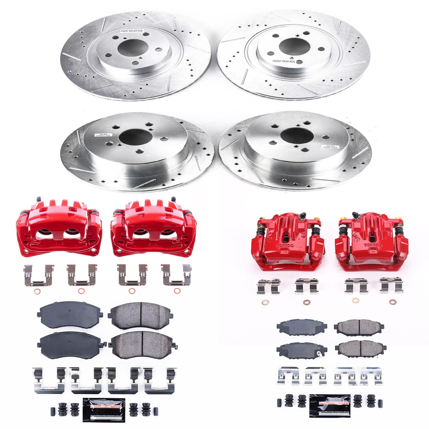 Power Stop - KC4079 - Front and Rear - Disc Brake Pad/Caliper and Rotor Kit image 1