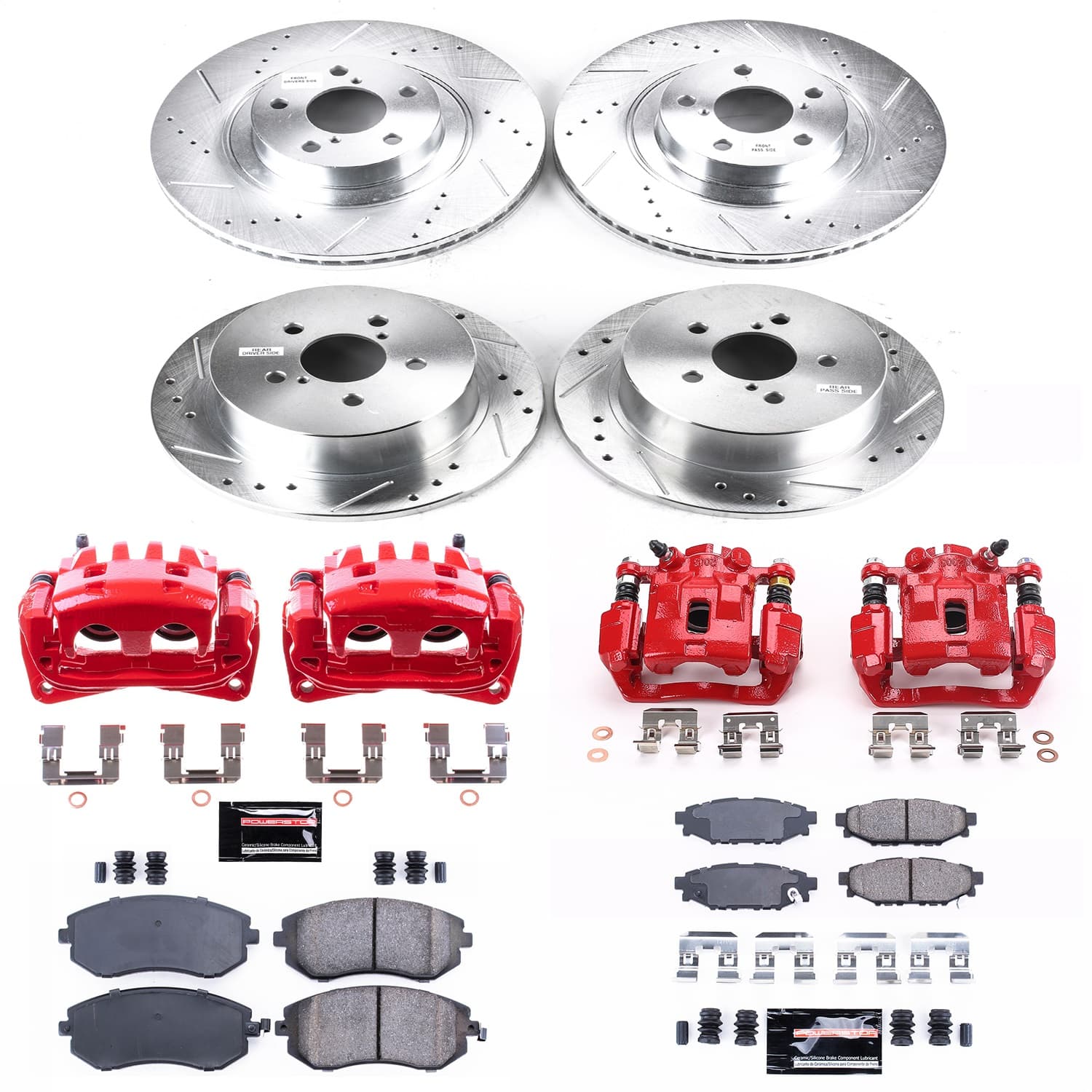 Power Stop - KC4081 - Front and Rear - Disc Brake Pad/Caliper and Rotor Kit image 1