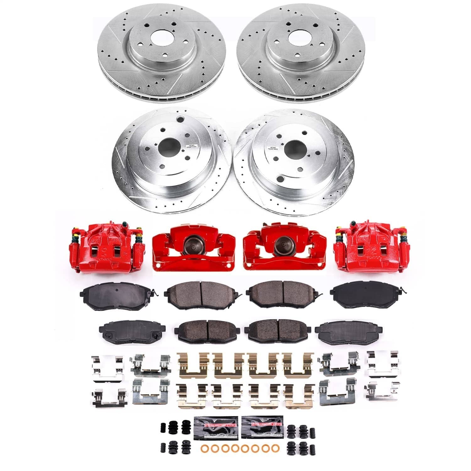 Power Stop - KC4088 - Front and Rear - Disc Brake Pad/Caliper and Rotor Kit image 1
