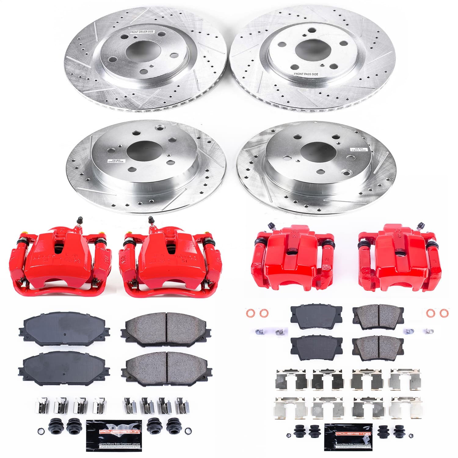 Power Stop - KC4099 - Front and Rear - Disc Brake Pad/Caliper and Rotor Kit image 1