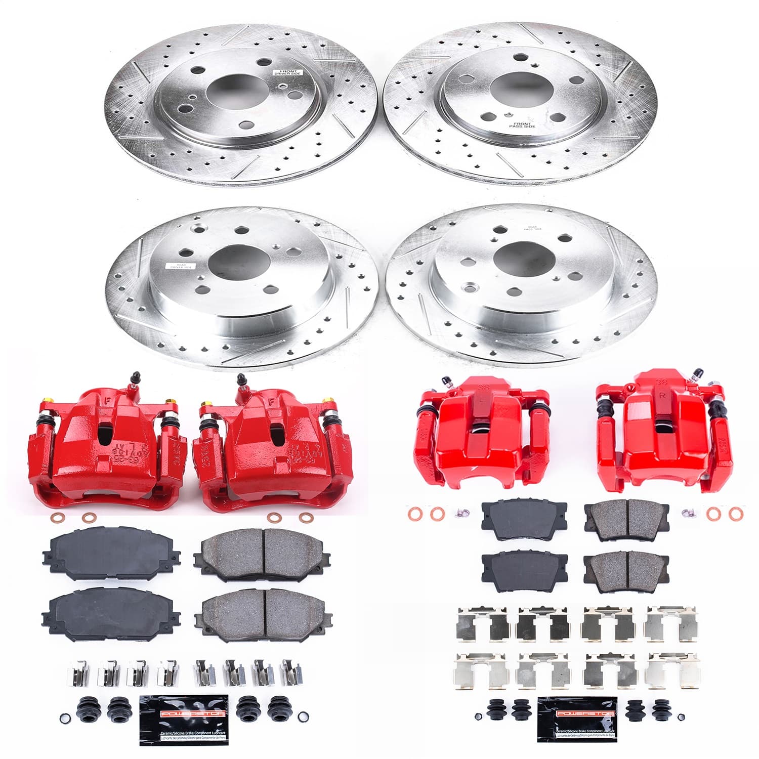 Power Stop - KC4100B - Front and Rear - Disc Brake Pad/Caliper and Rotor Kit image 1