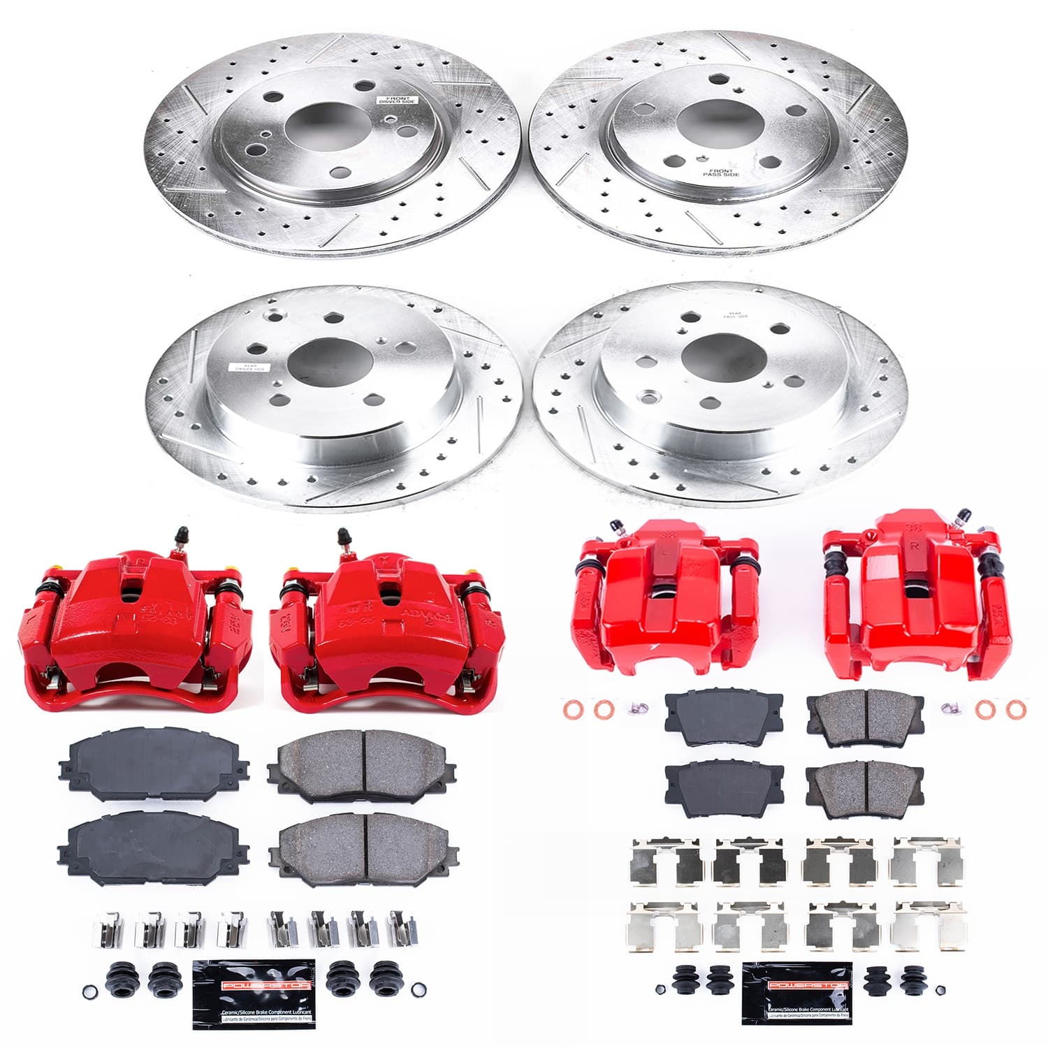 Power Stop - KC4100C - Front and Rear - Disc Brake Pad/Caliper and Rotor Kit image 1