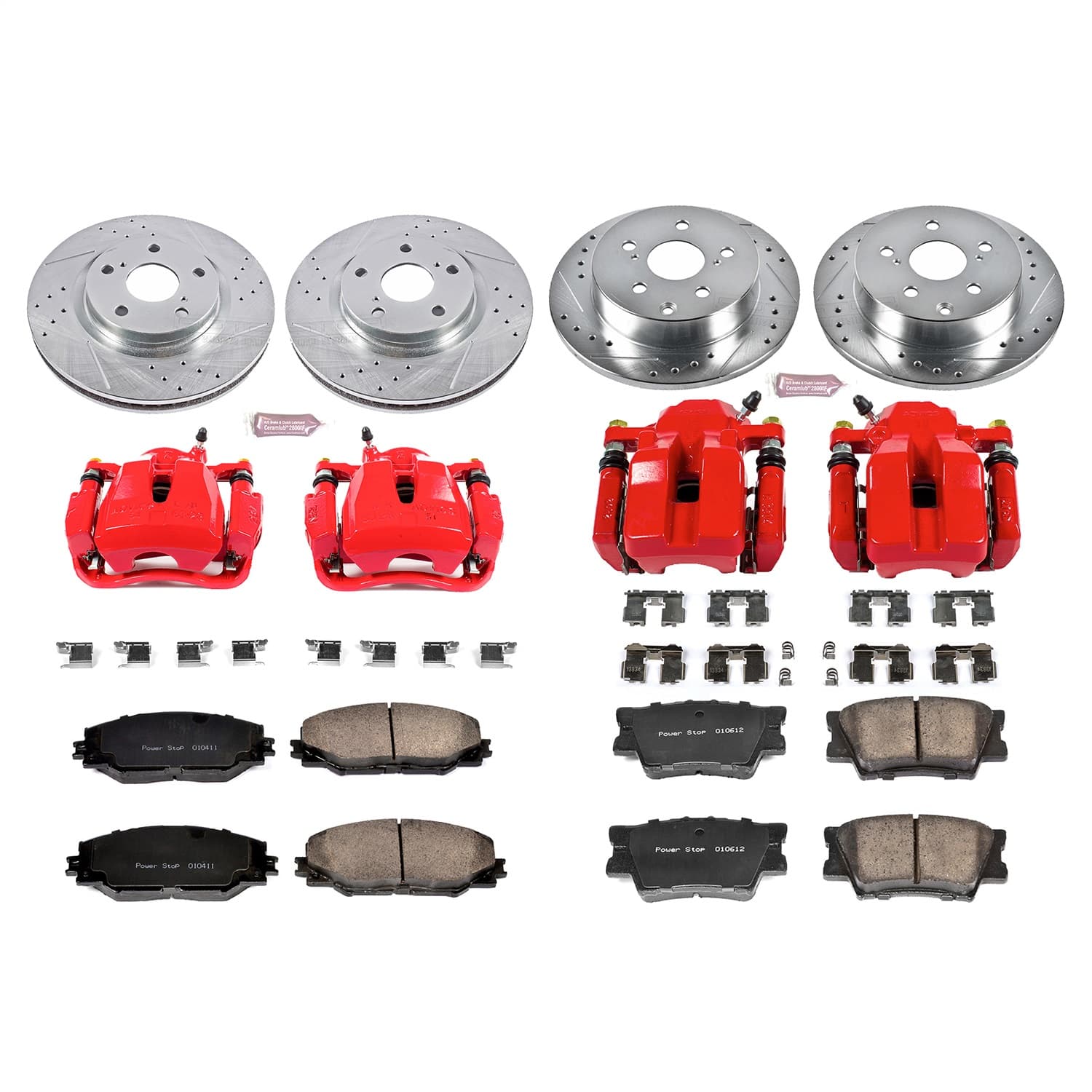 Power Stop - KC4101 - Front and Rear - Disc Brake Pad/Caliper and Rotor Kit image 1