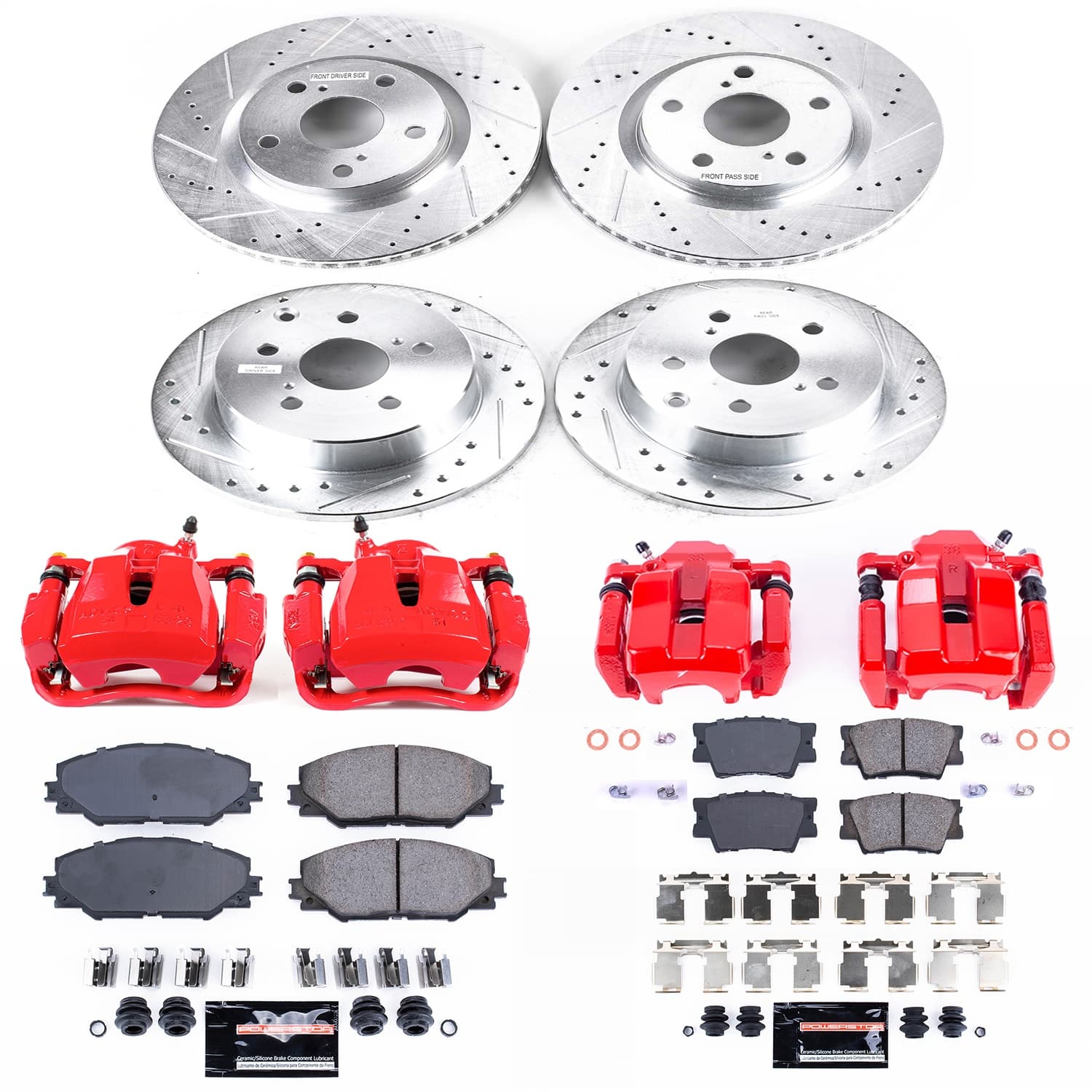 Power Stop - KC4101A - Front and Rear - Disc Brake Pad/Caliper and Rotor Kit image 1