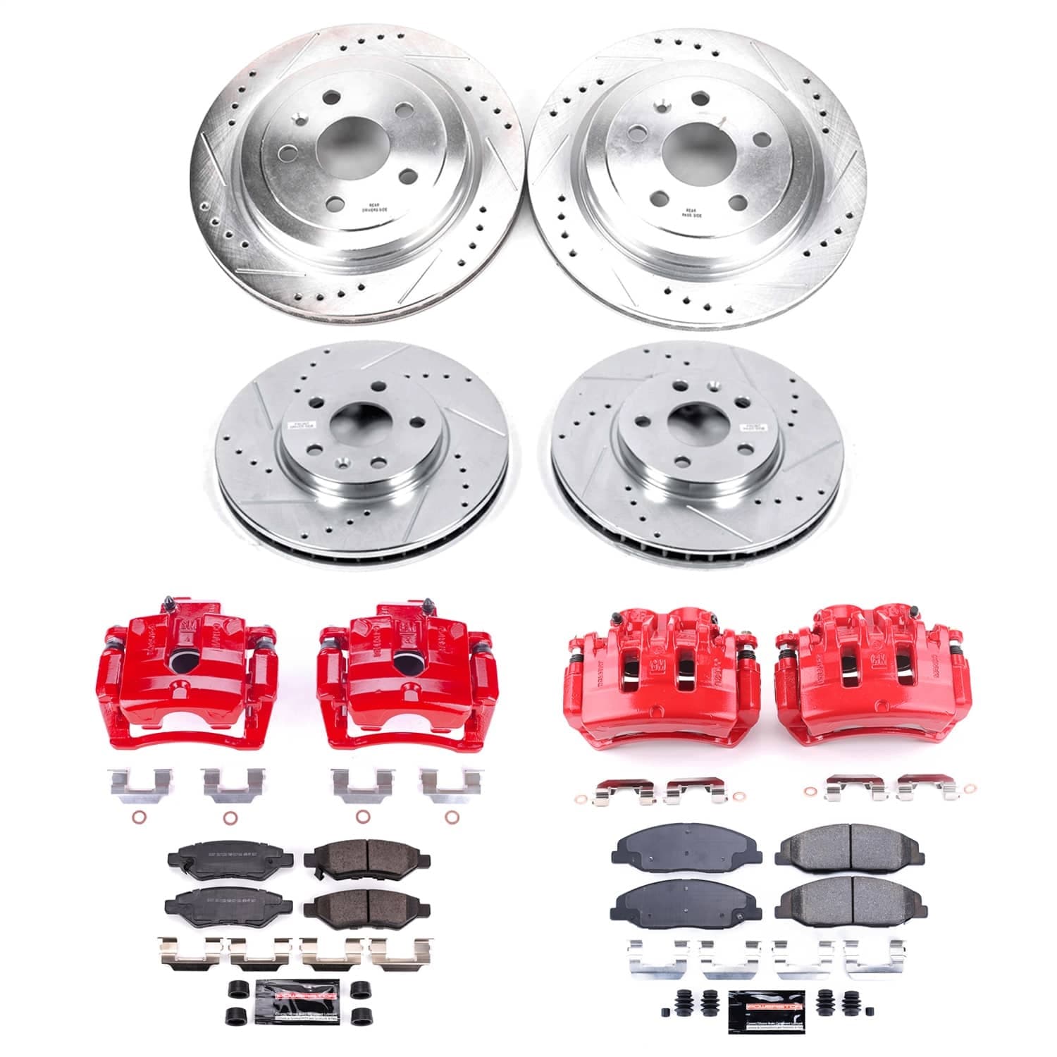 Power Stop - KC4134B - Front and Rear - Disc Brake Pad/Caliper and Rotor Kit image 1