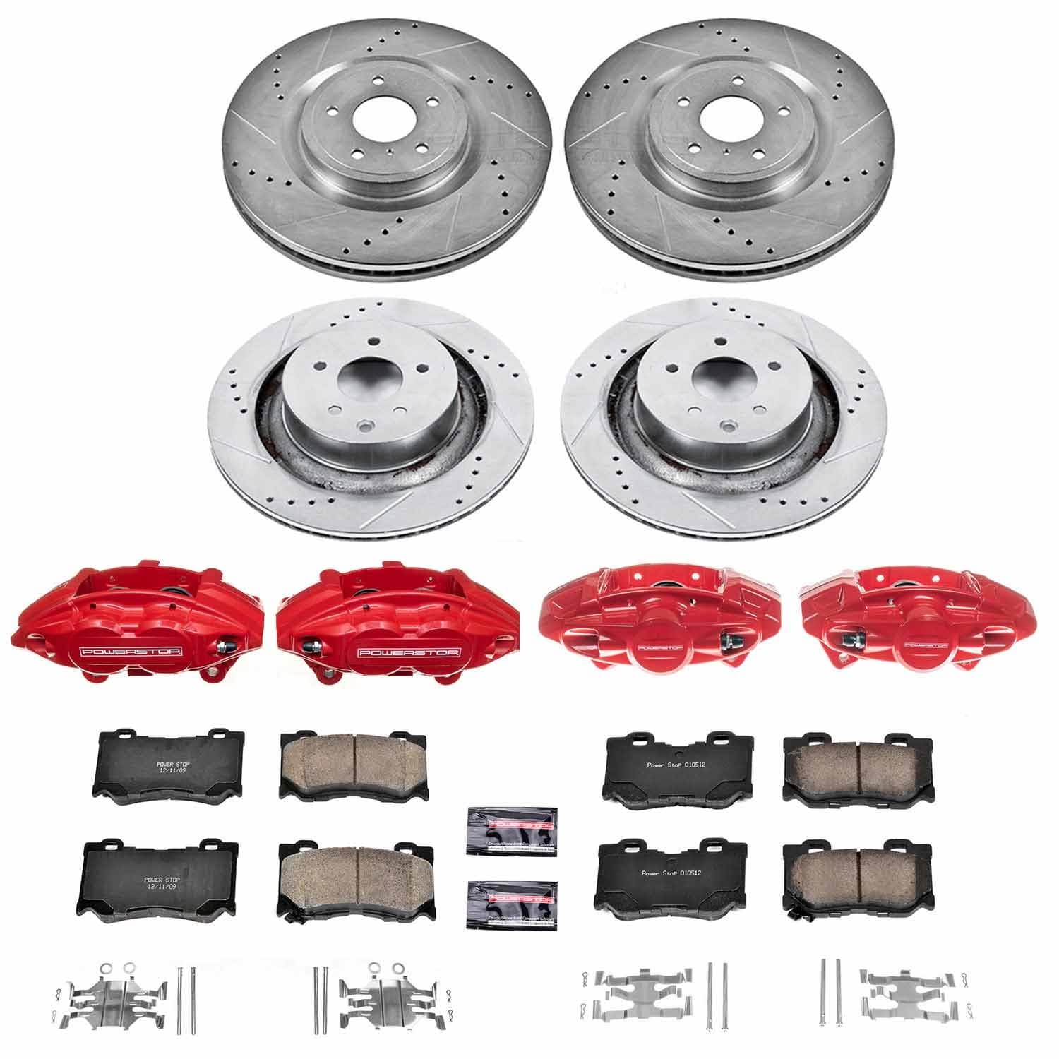 Power Stop - KC4138A - Front and Rear - Disc Brake Pad/Caliper and Rotor Kit image 1