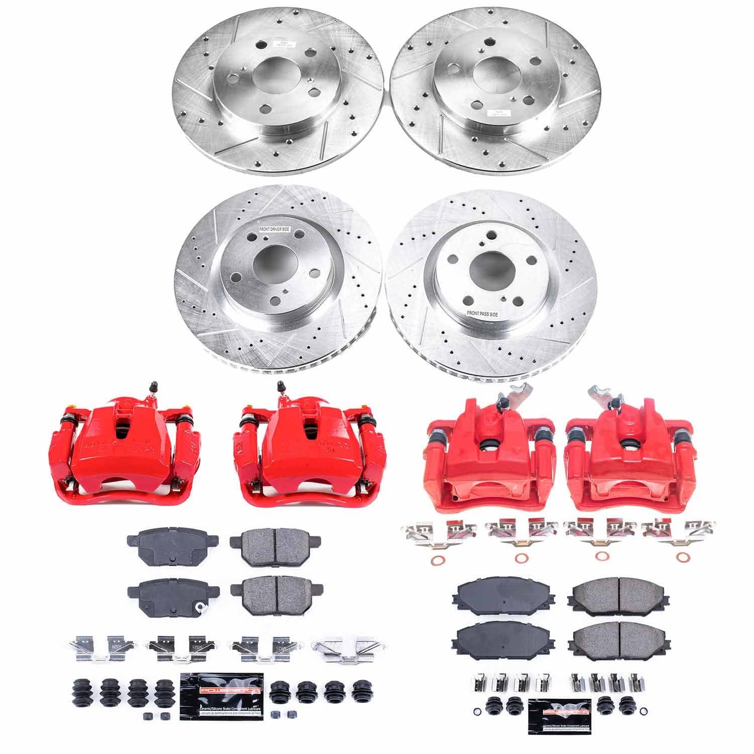 Power Stop - KC4142 - Front and Rear - Disc Brake Pad/Caliper and Rotor Kit image 1