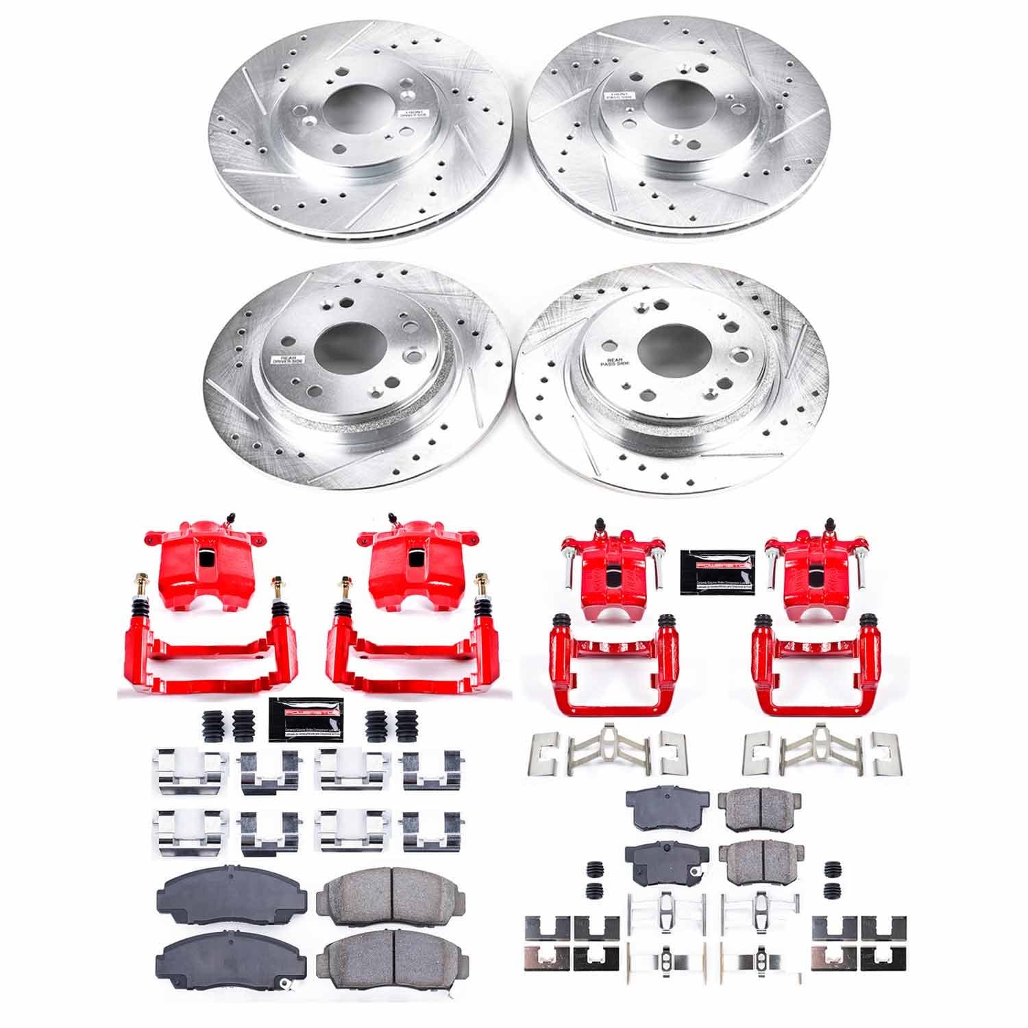 Power Stop - KC4271 - Front and Rear - Disc Brake Pad/Caliper and Rotor Kit image 1