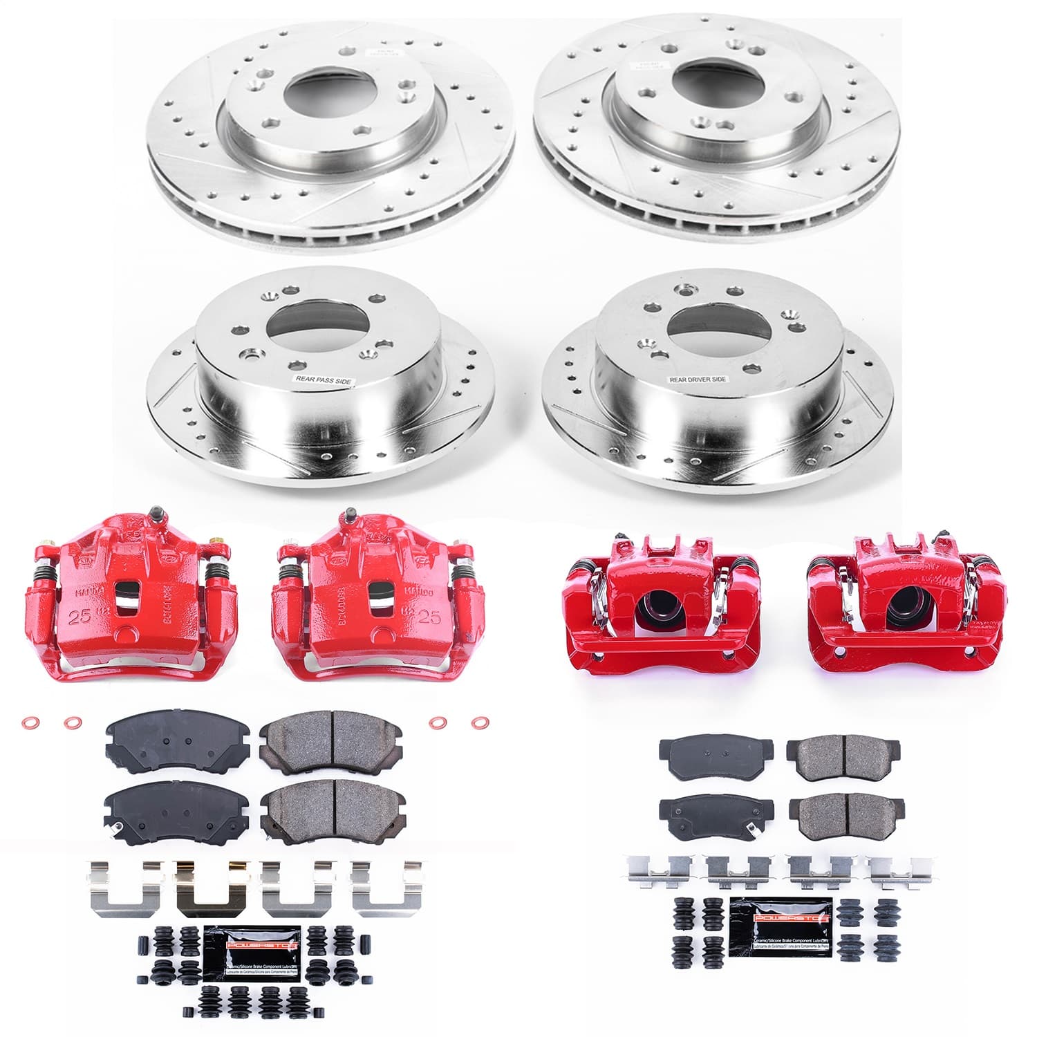 Power Stop - KC4442 - Front and Rear - Disc Brake Pad/Caliper and Rotor Kit image 1