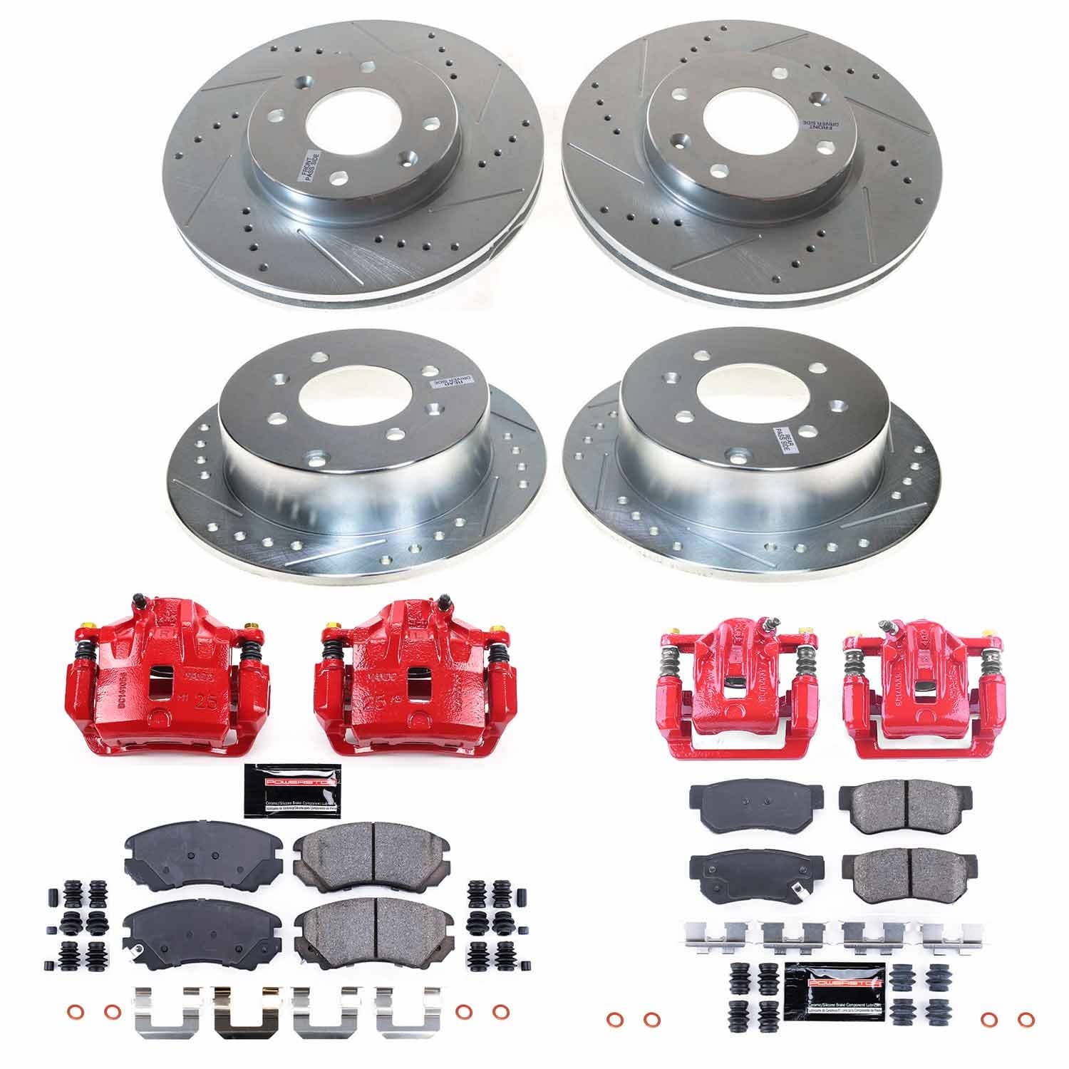 Power Stop - KC4445A - Front and Rear - Disc Brake Pad/Caliper and Rotor Kit image 1
