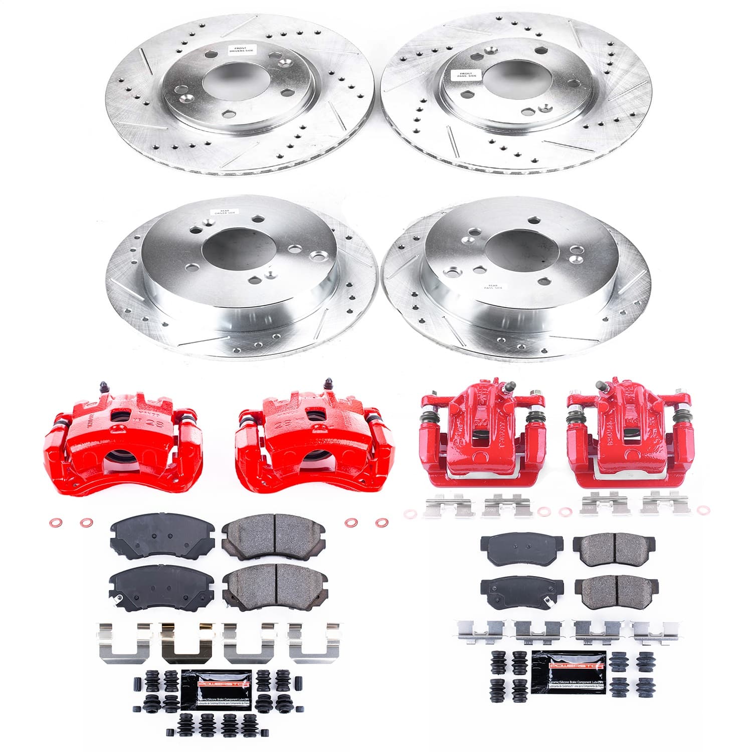 Power Stop - KC4448 - Front and Rear - Disc Brake Pad/Caliper and Rotor Kit image 1