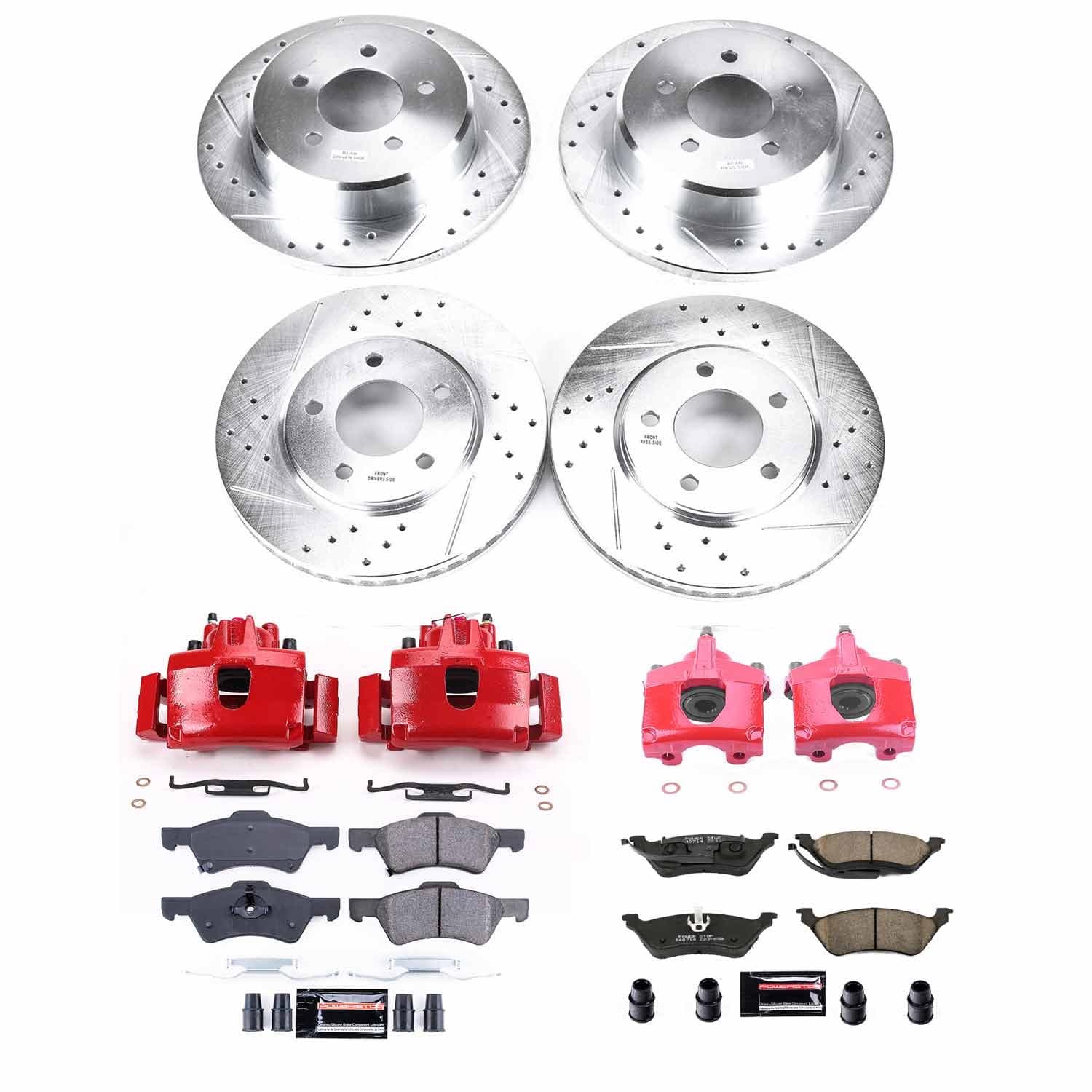 Power Stop - KC4458 - Front and Rear - Disc Brake Pad/Caliper and Rotor Kit image 1
