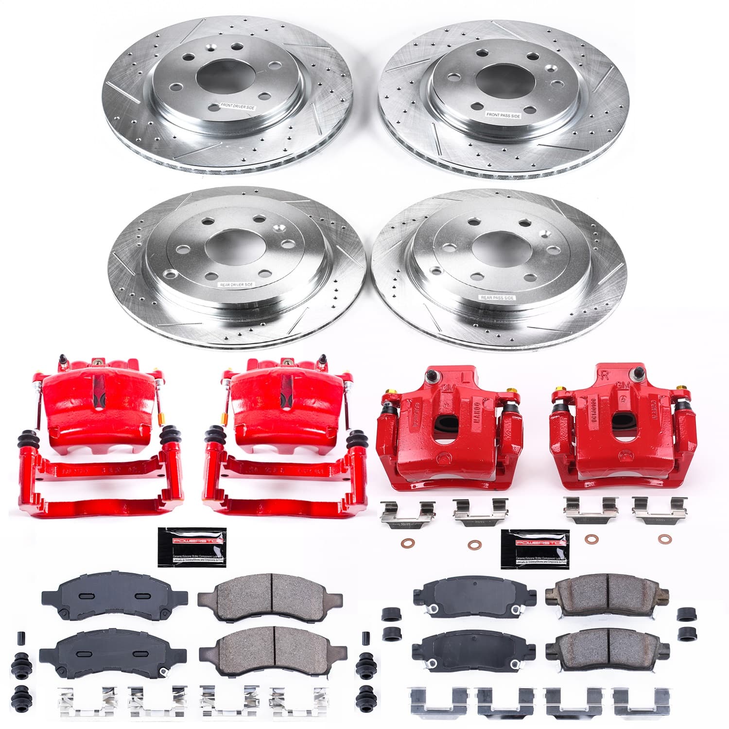 Power Stop - KC4466 - Front and Rear - Disc Brake Pad/Caliper and Rotor Kit image 1