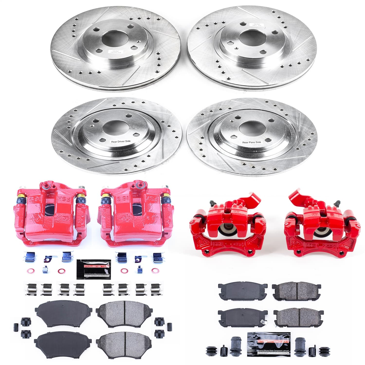 Power Stop - KC4468 - Front and Rear - Disc Brake Pad/Caliper and Rotor Kit image 1