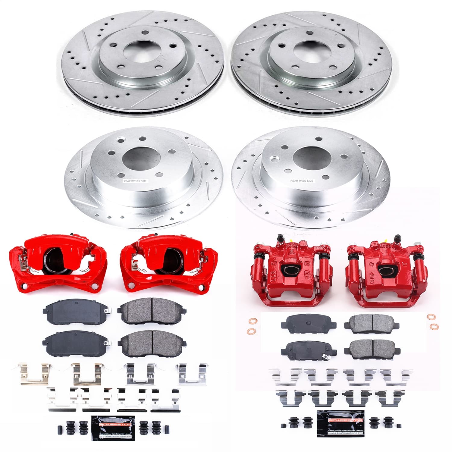 Power Stop - KC4475A - Front and Rear - Disc Brake Pad/Caliper and Rotor Kit image 1