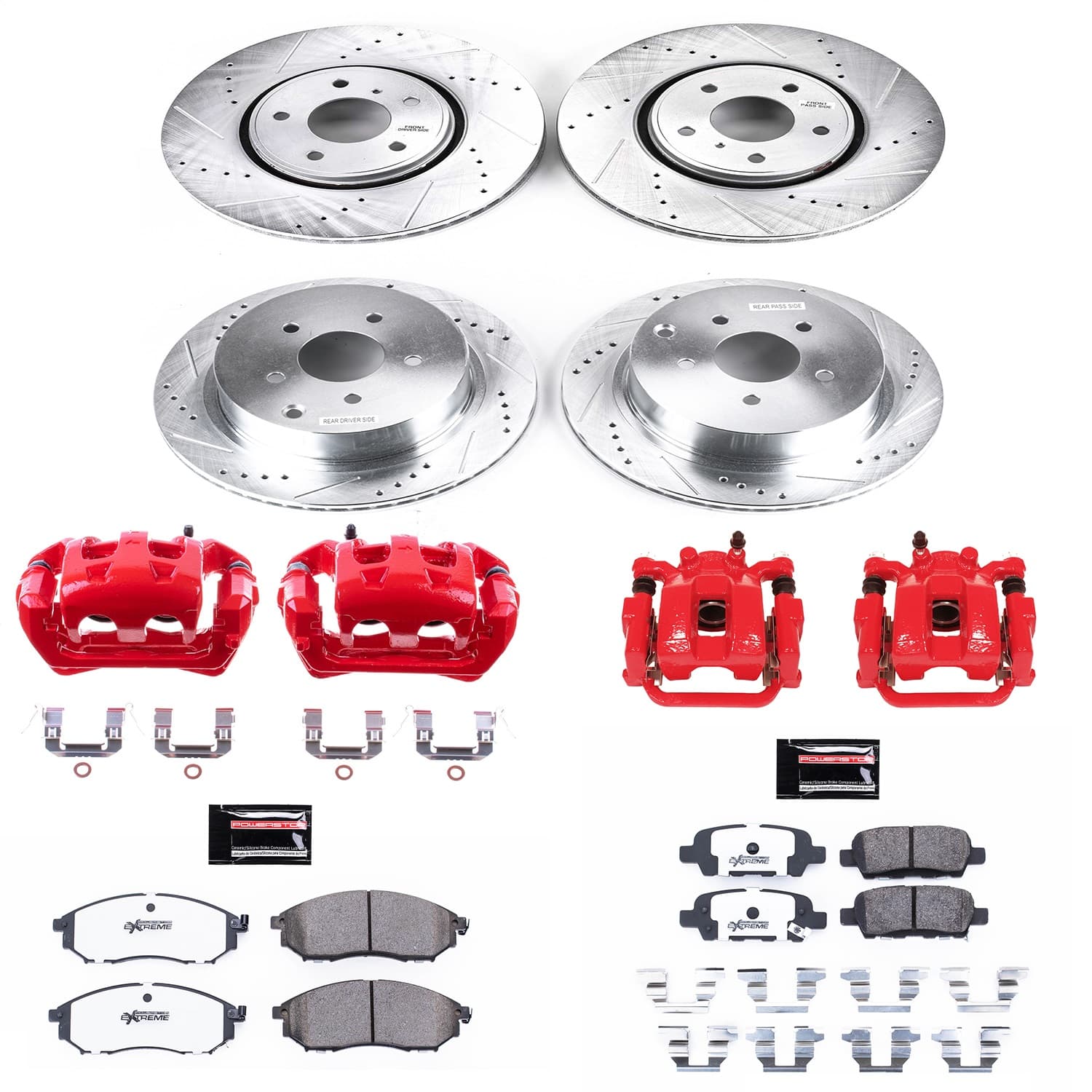 Power Stop - KC4477-26 - Front and Rear - Disc Brake Pad/Caliper and Rotor Kit image 1