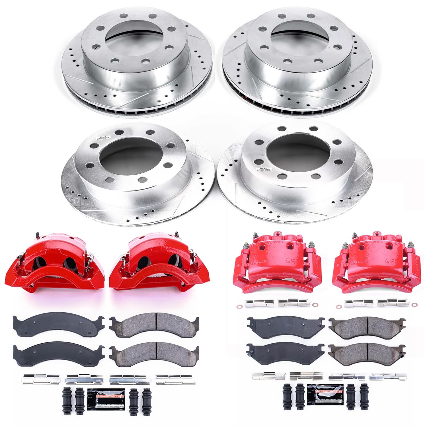 Power Stop - KC5466 - Front and Rear - Disc Brake Pad/Caliper and Rotor Kit image 1