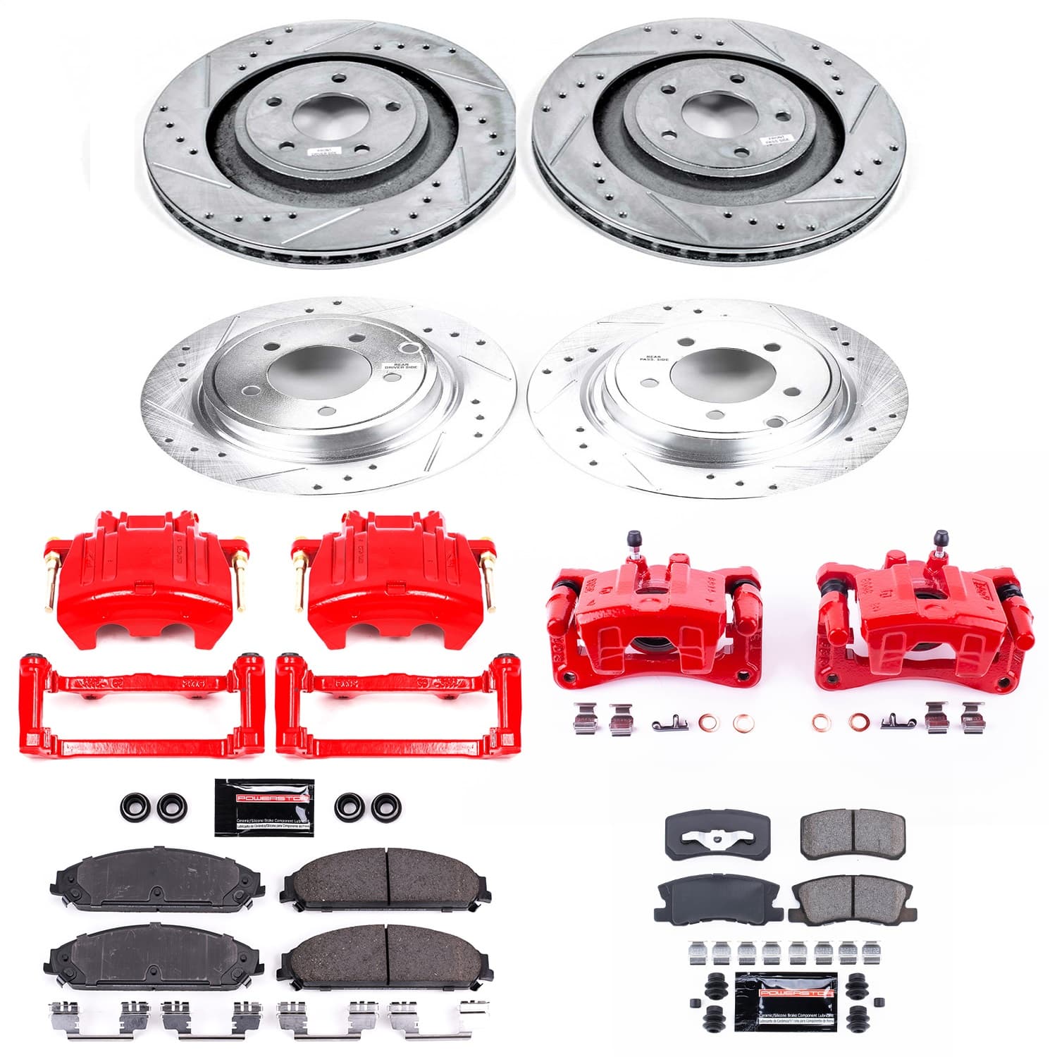 Power Stop - KC5566 - Front and Rear - Disc Brake Pad/Caliper and Rotor Kit image 1