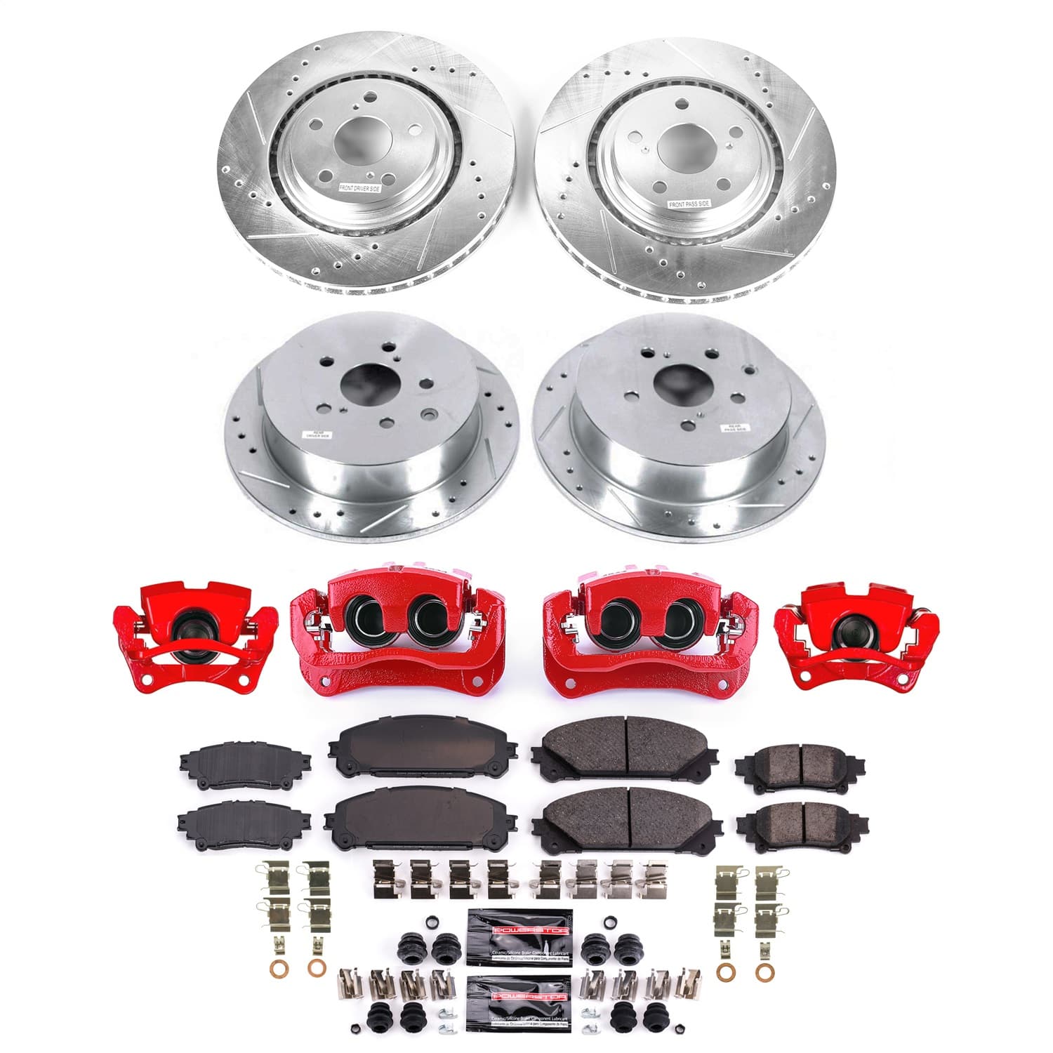 Power Stop - KC5828 - Front and Rear - Disc Brake Pad/Caliper and Rotor Kit image 1