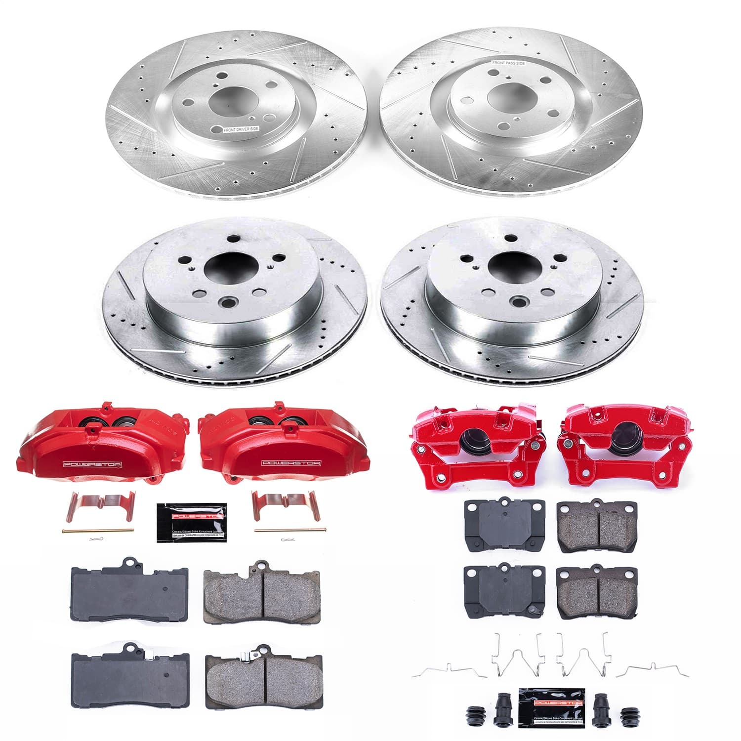 Power Stop - KC5869 - Front and Rear - Disc Brake Pad/Caliper and Rotor Kit image 1