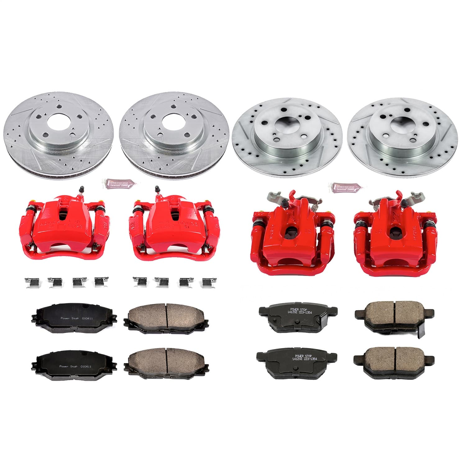 Power Stop - KC6076 - Front and Rear - Disc Brake Pad/Caliper and Rotor Kit image 1