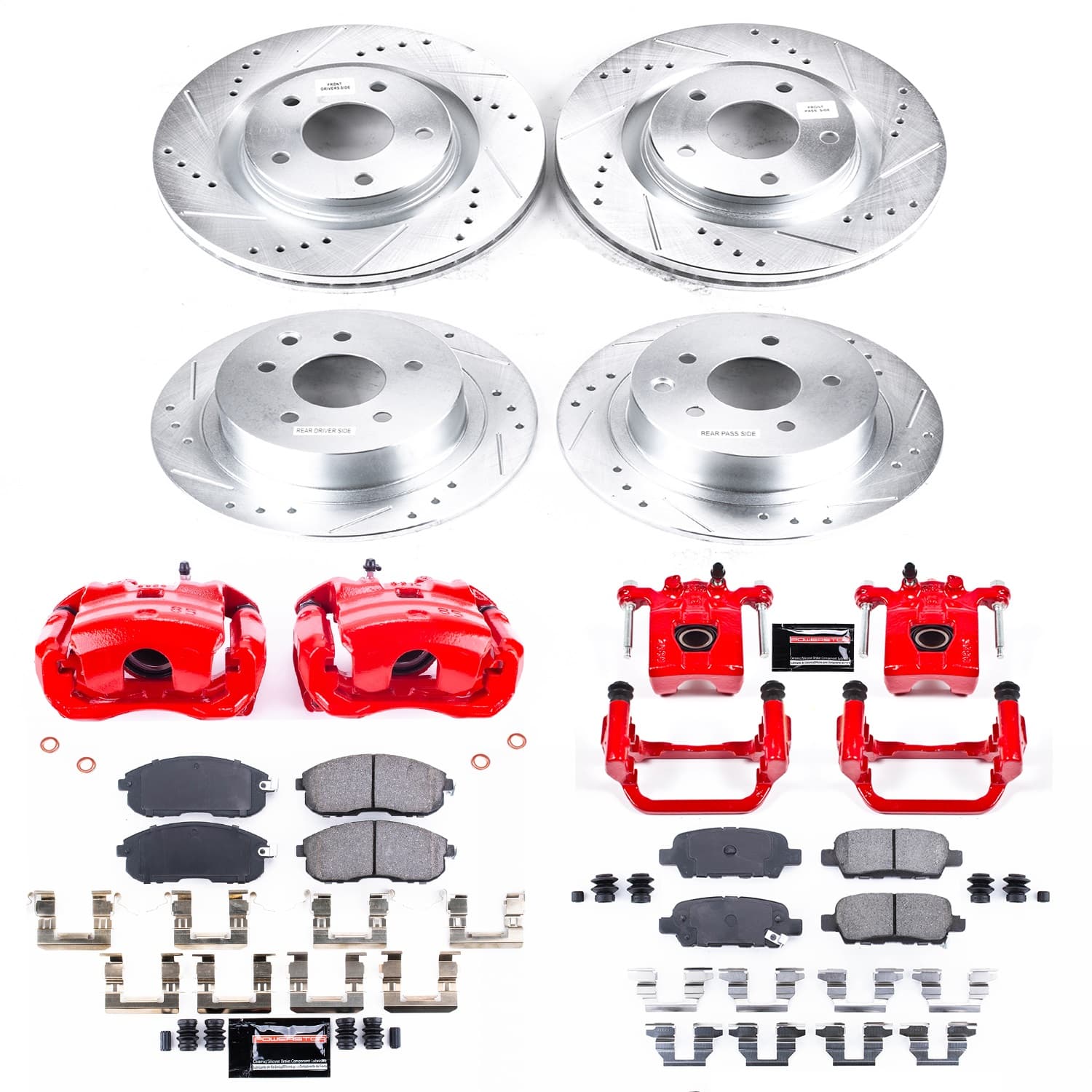 Power Stop - KC6095 - Front and Rear - Disc Brake Pad/Caliper and Rotor Kit image 1