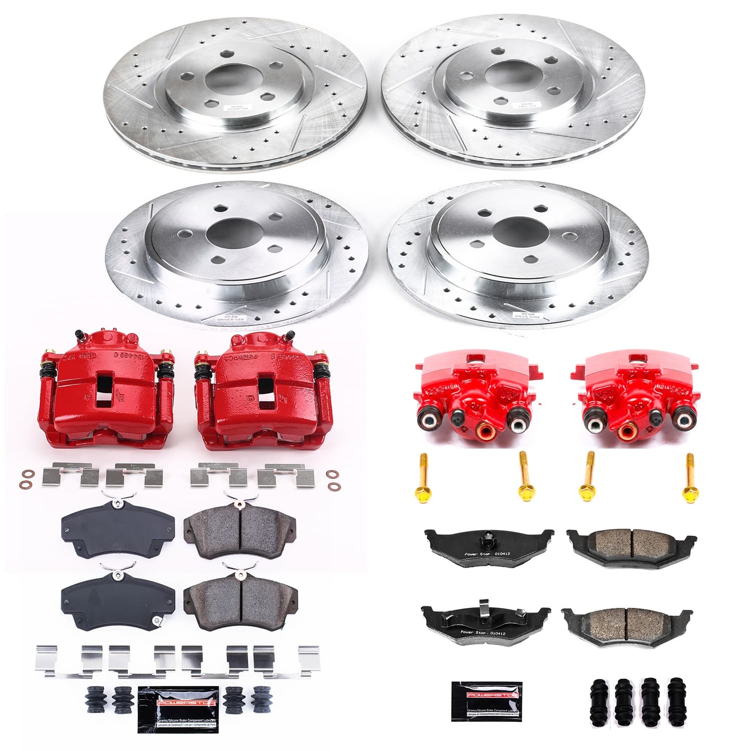 Power Stop - KC6180 - Front and Rear - Disc Brake Pad/Caliper and Rotor Kit image 1