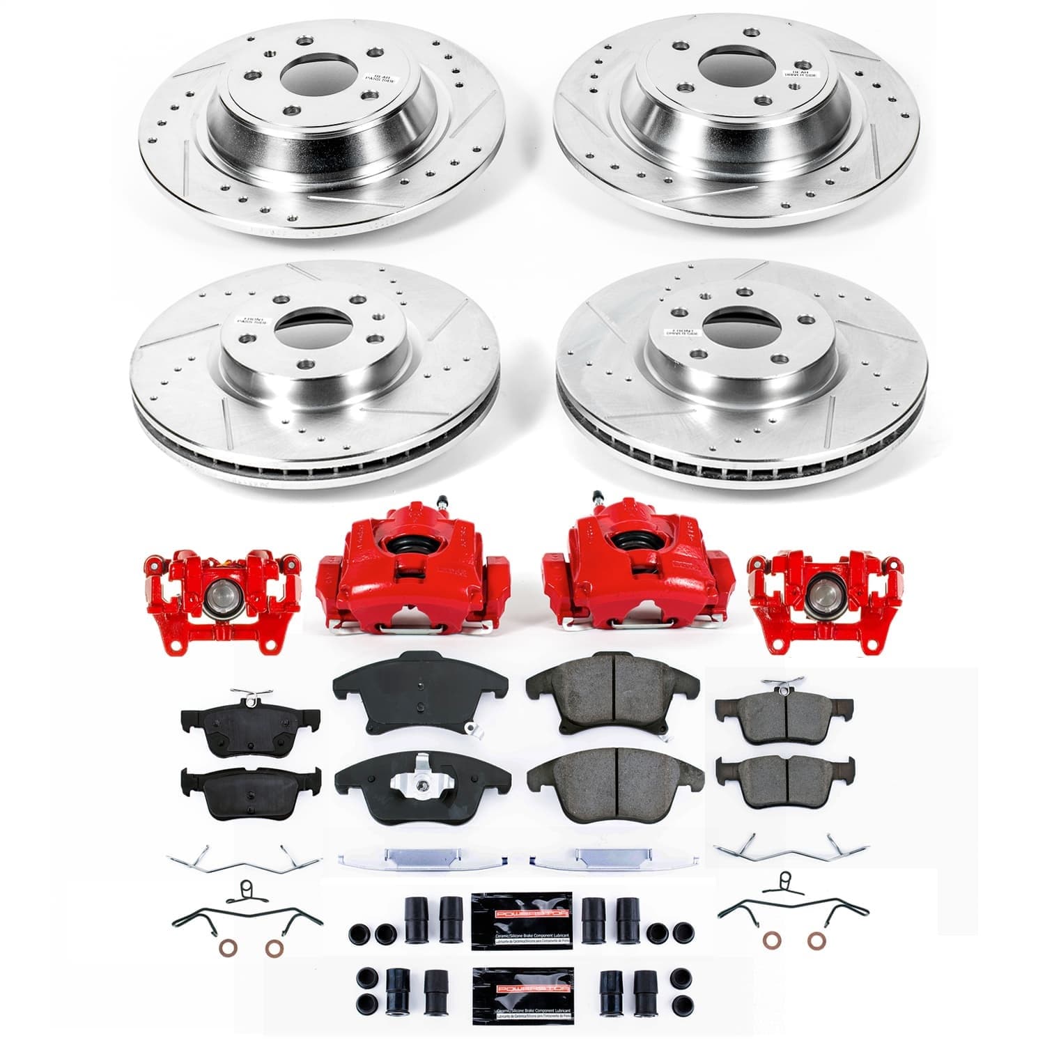 Power Stop - KC6556B - Front and Rear - Disc Brake Pad/Caliper and Rotor Kit image 1