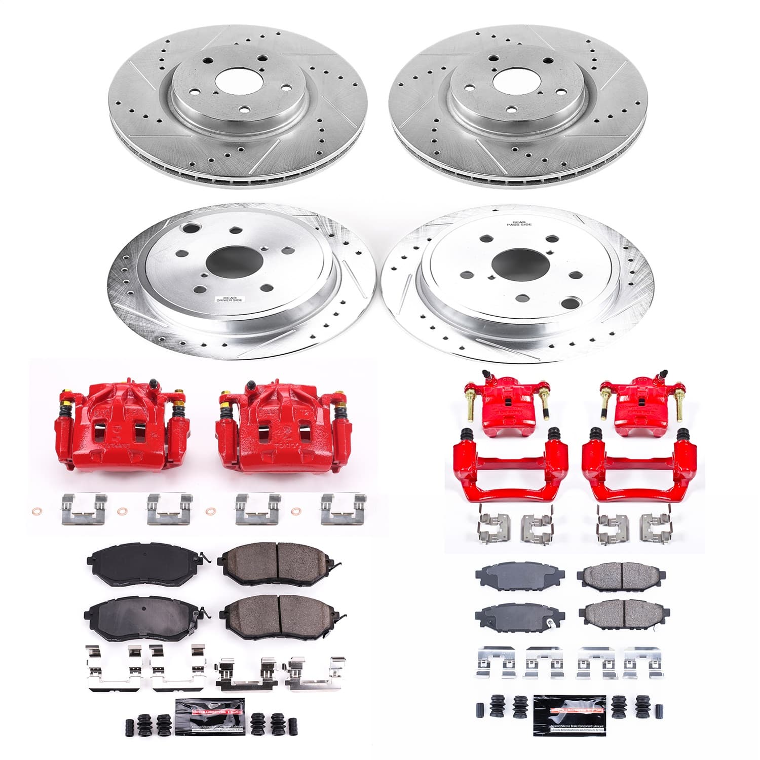 Power Stop - KC6932 - Front and Rear - Disc Brake Pad/Caliper and Rotor Kit image 1