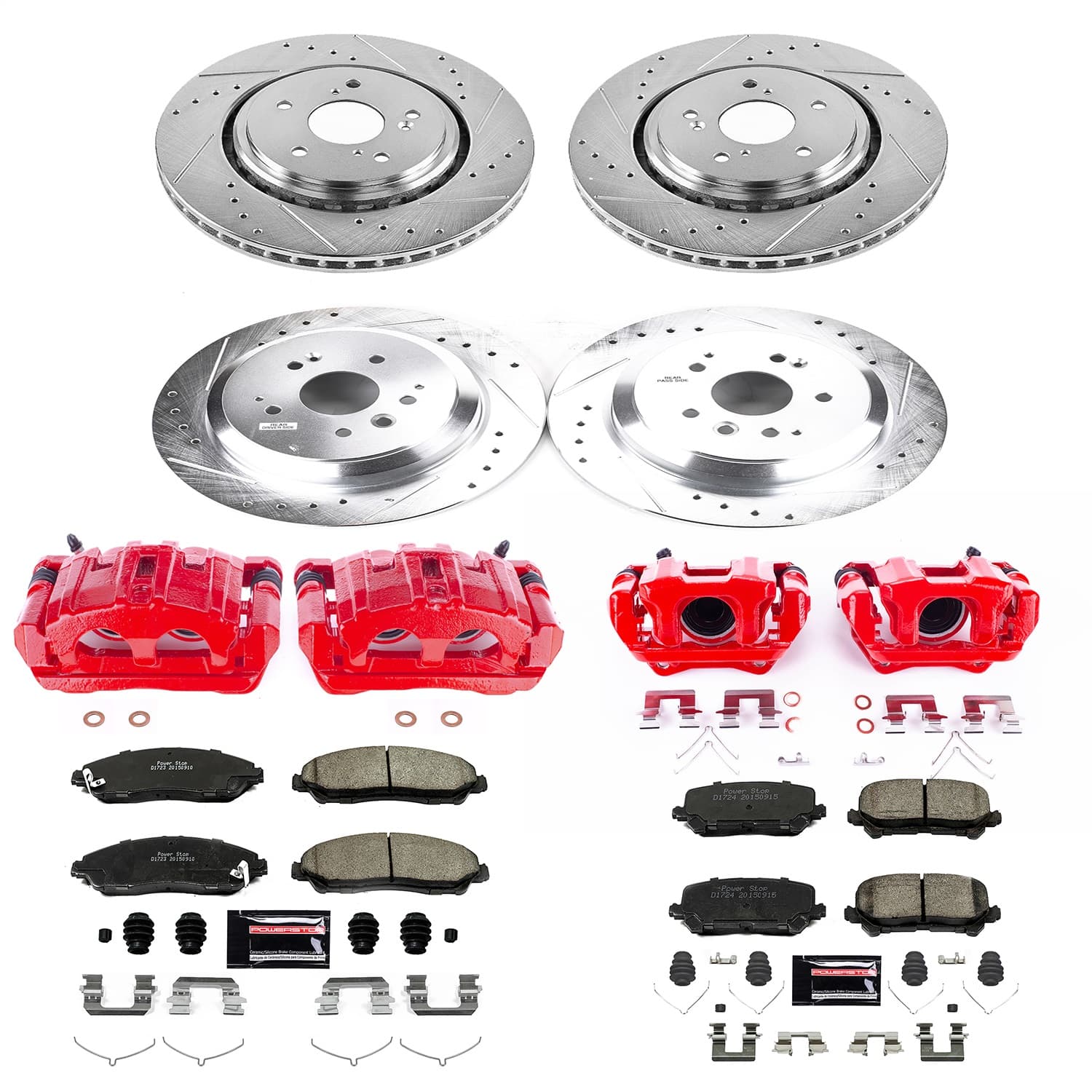 Power Stop - KC6956 - Front and Rear - Disc Brake Pad/Caliper and Rotor Kit image 1