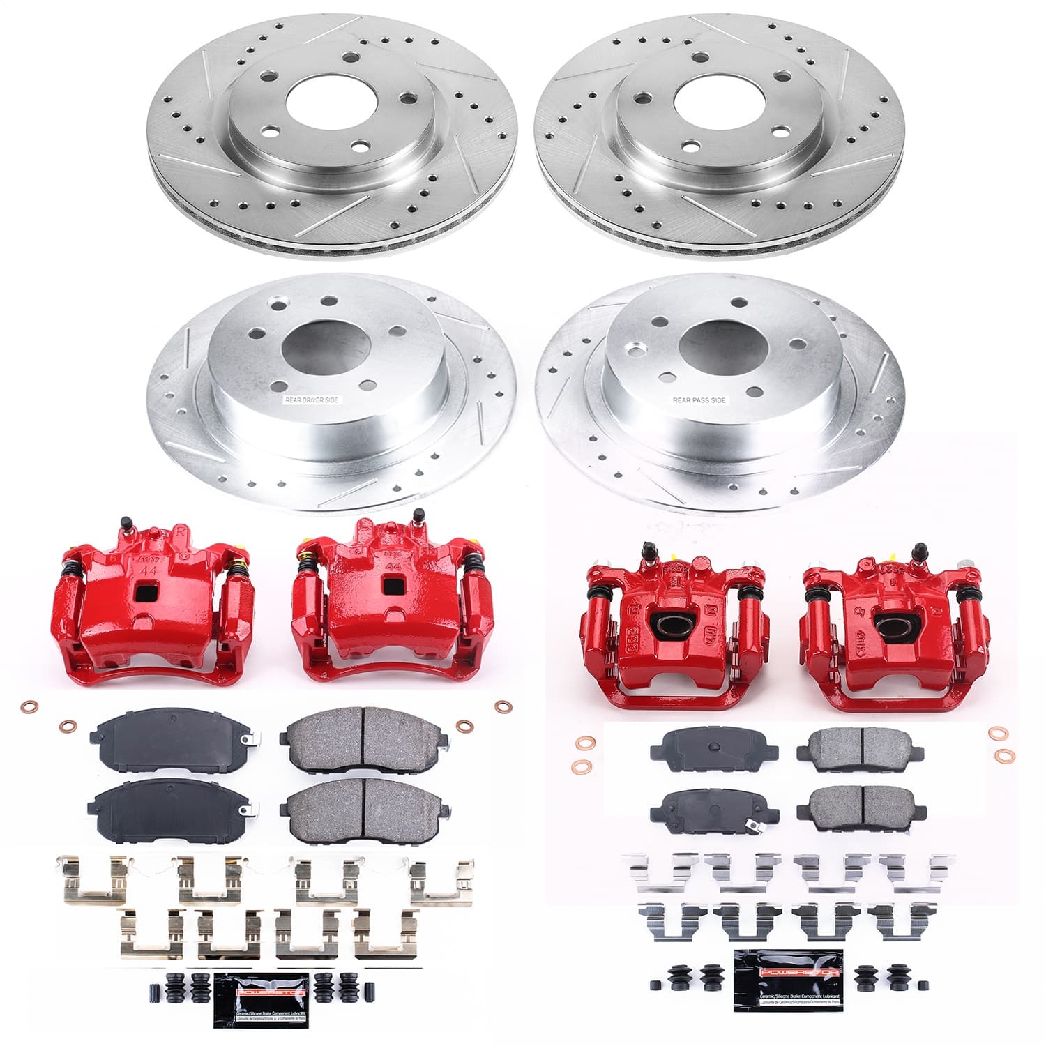 Power Stop - KC6960A - Front and Rear - Disc Brake Pad/Caliper and Rotor Kit image 1