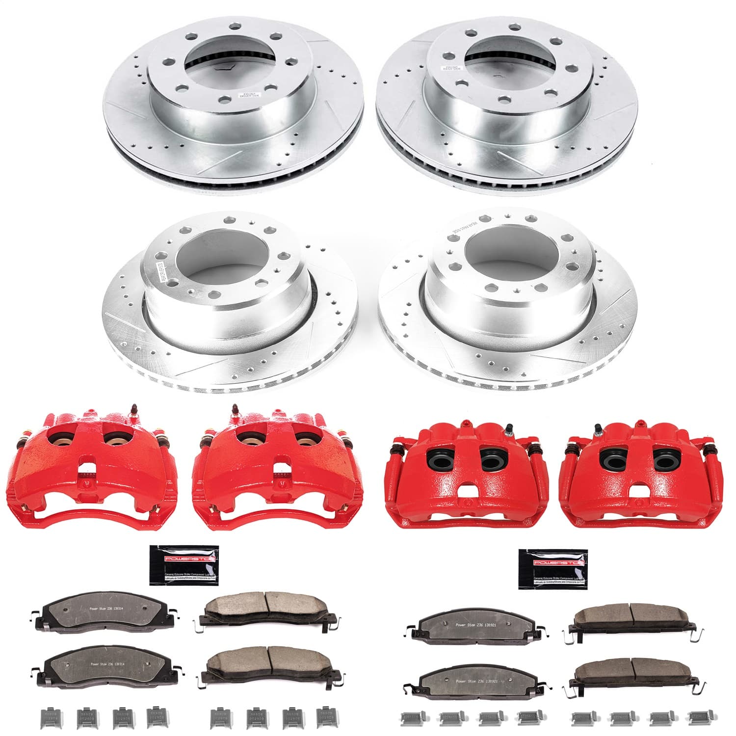 Power Stop - KC7141-36 - Front and Rear - Disc Brake Pad/Caliper and Rotor Kit image 1
