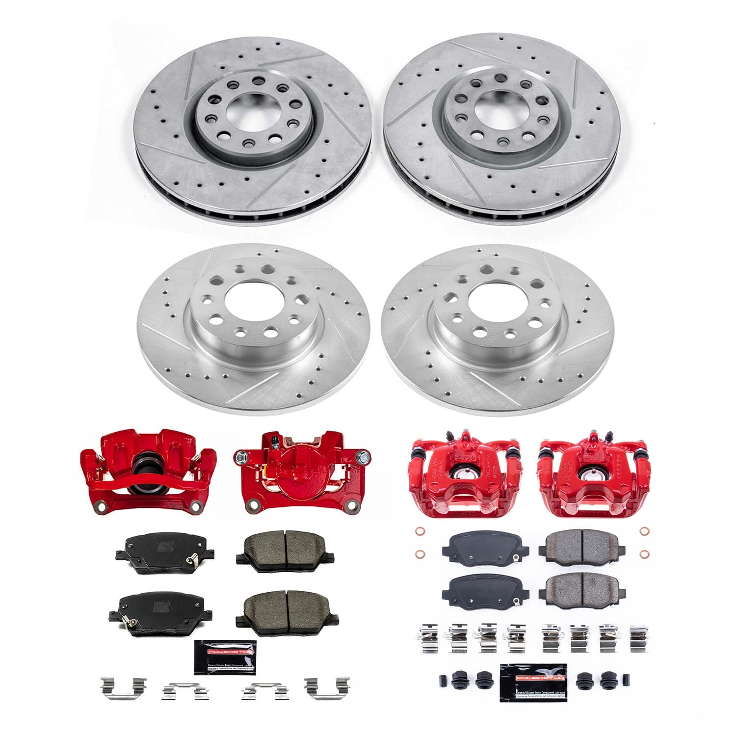 Power Stop - KC7300 - Front and Rear - Disc Brake Pad/Caliper and Rotor Kit image 1