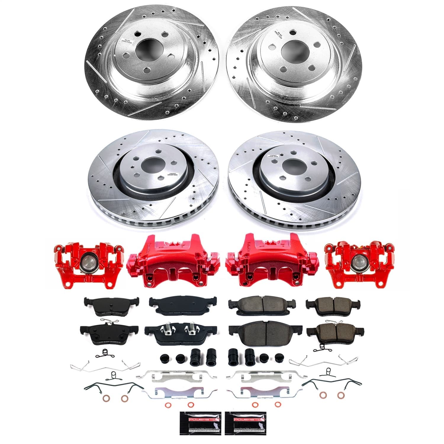 Power Stop - KC7416 - Front and Rear - Disc Brake Pad/Caliper and Rotor Kit image 1