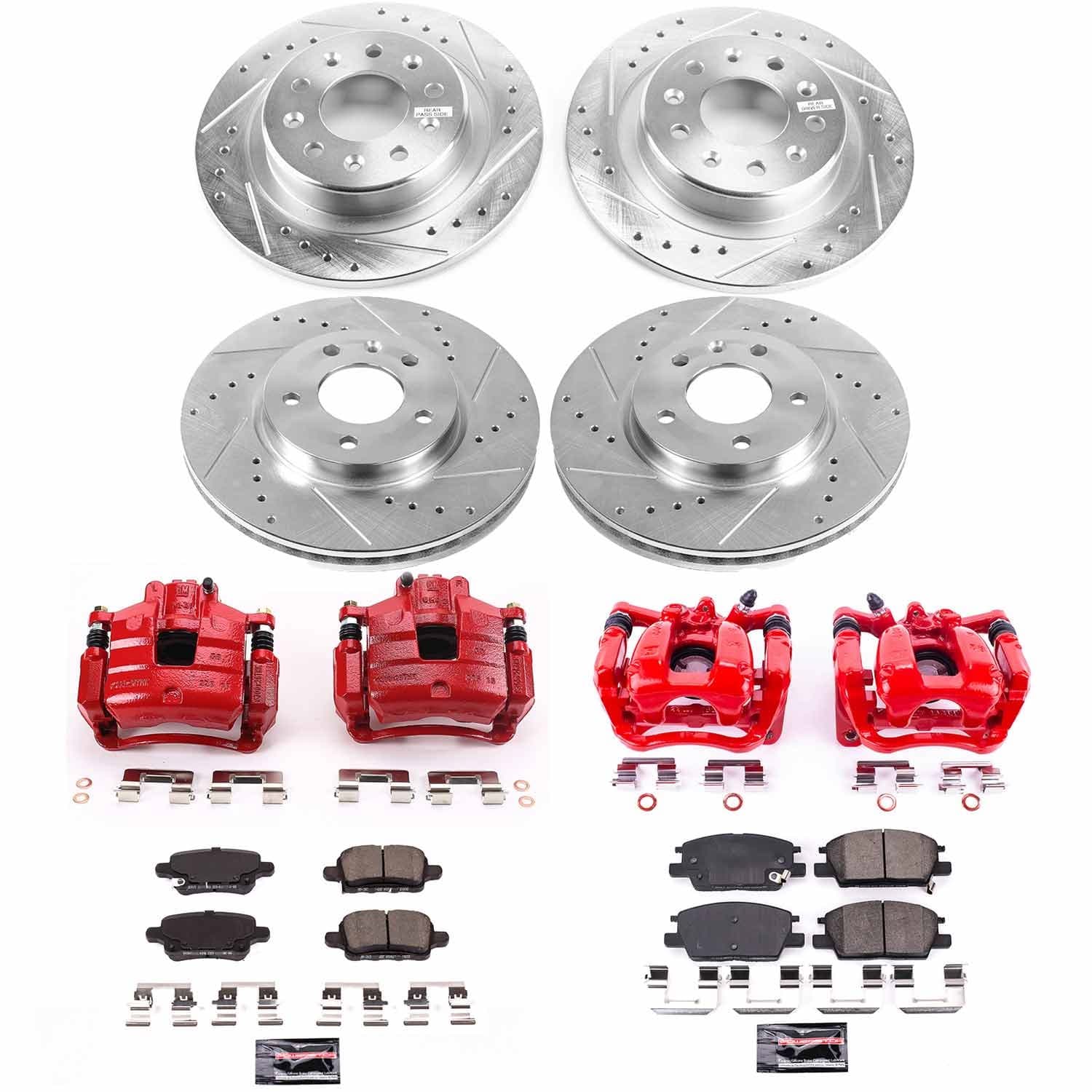 Power Stop - KC7564 - Front and Rear - Disc Brake Pad/Caliper and Rotor Kit image 1
