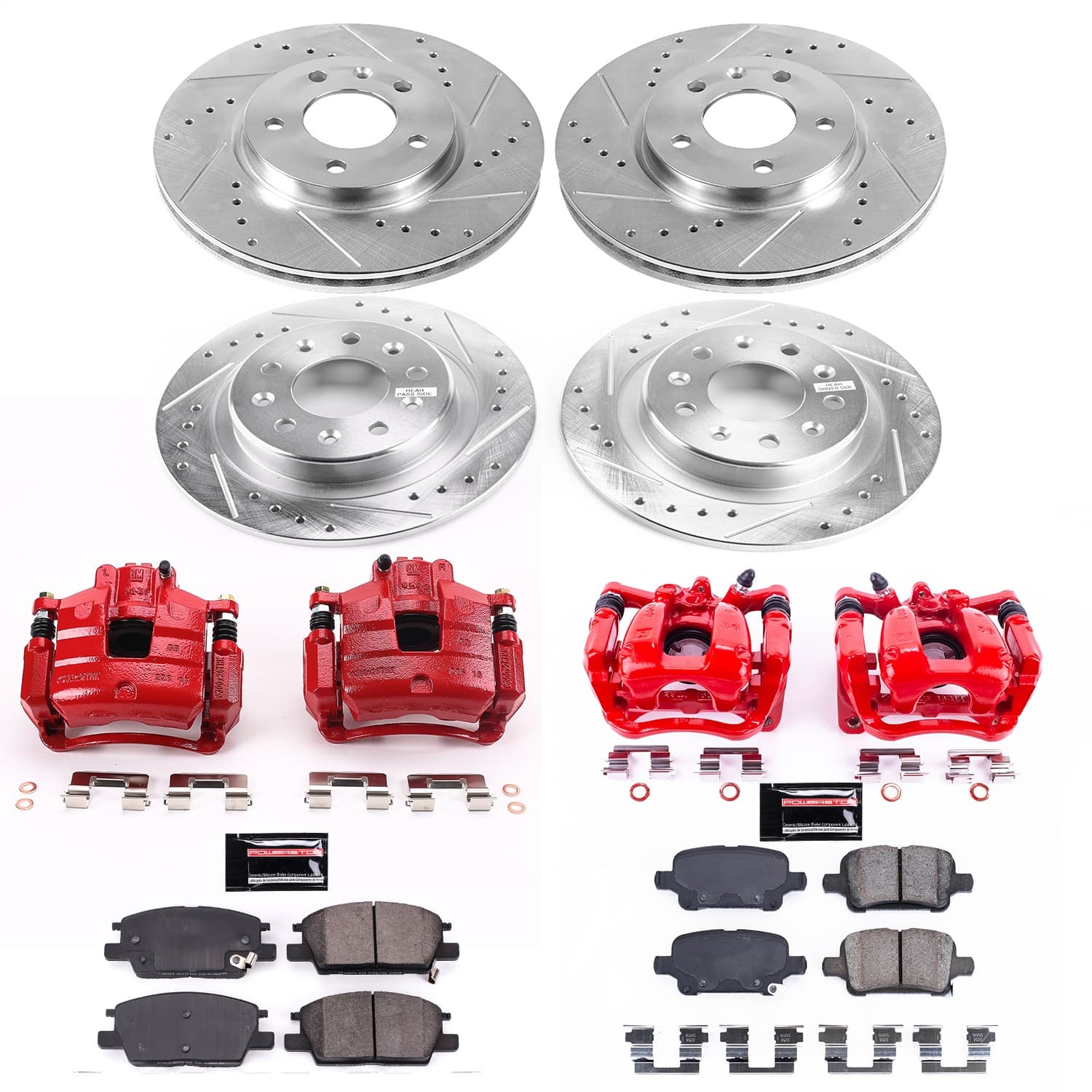 Power Stop - KC7566 - Front and Rear - Disc Brake Pad/Caliper and Rotor Kit image 1