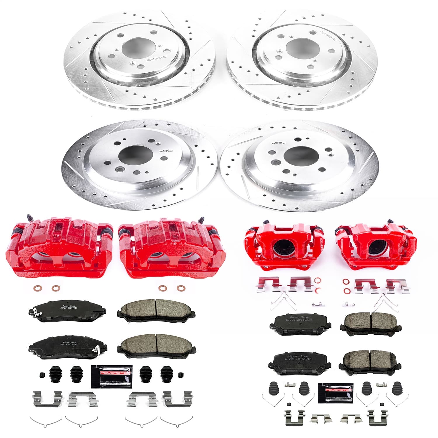 Power Stop - KC7576 - Front and Rear - Disc Brake Pad/Caliper and Rotor Kit image 1