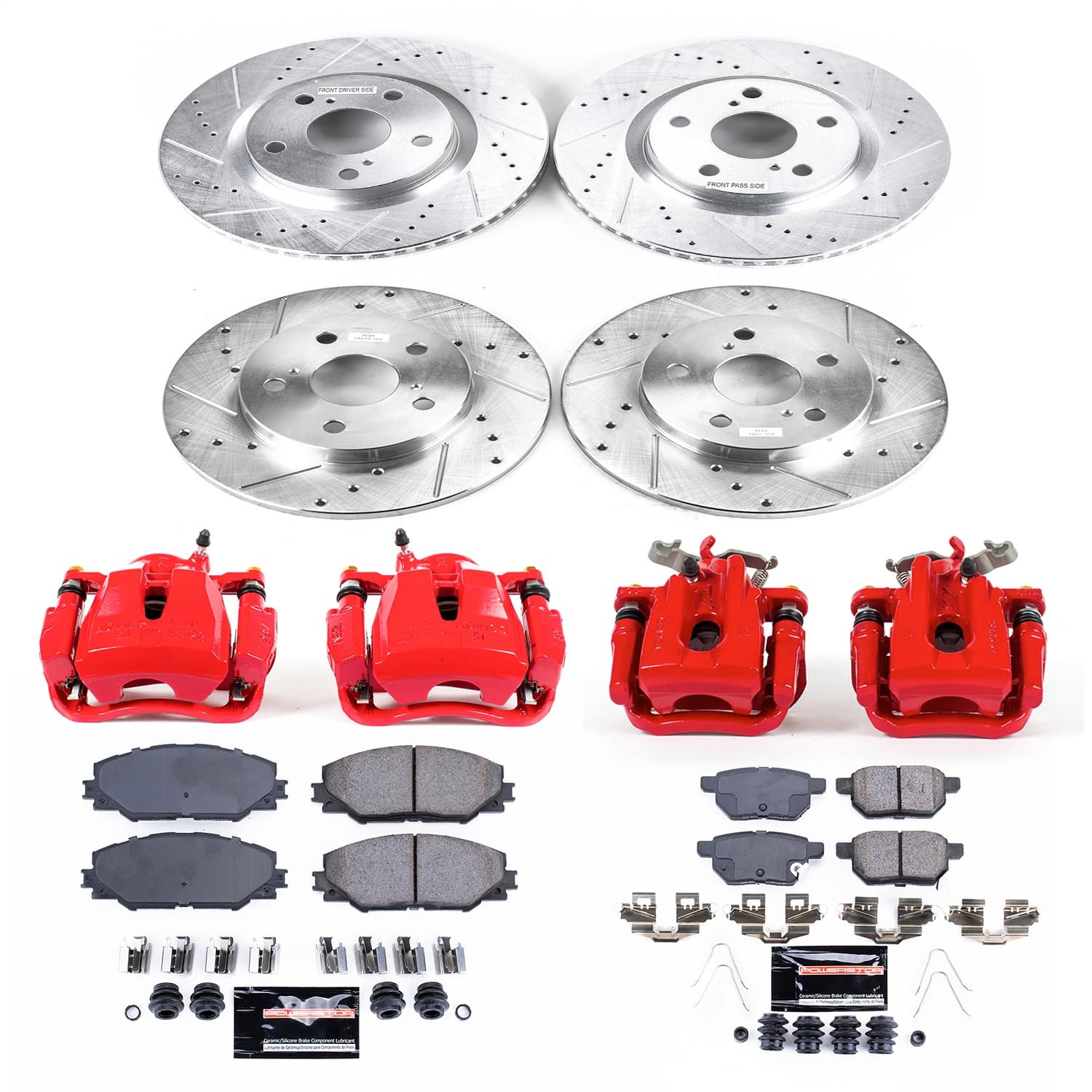 Power Stop - KC7631 - Front and Rear - Disc Brake Pad/Caliper and Rotor Kit image 1